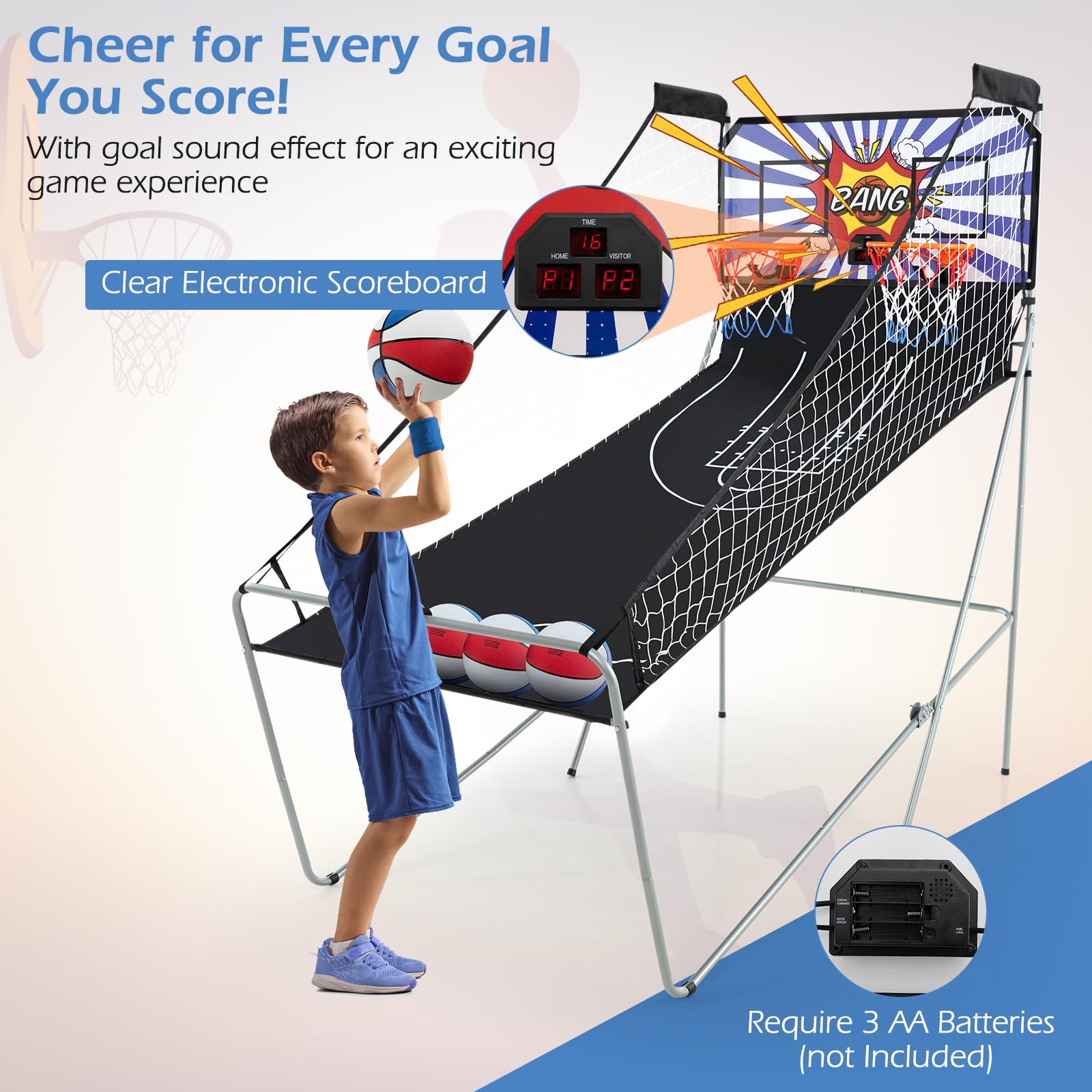 Goplus Foldable Dual Shot Basketball Arcade Game, Electronic Basketball Hoop w/LCD Scoreboard, 8 Game Modes, 4 Balls, Indoor Outdoor Basketball Game Machine for Adults (Green)