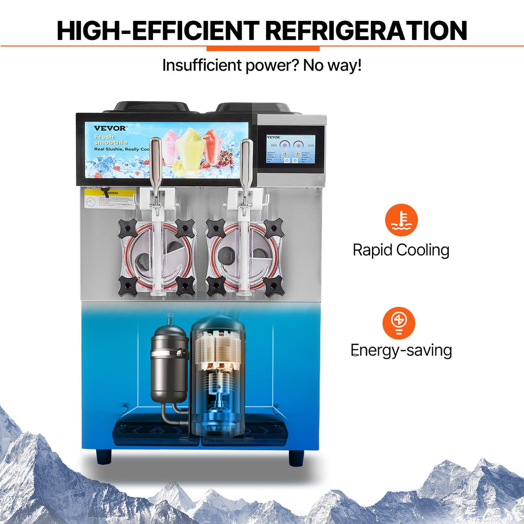 VEVOR Commercial Slushy Machine, 2 x 12L / 3.17 Gal Double Tanks, Cool and Freeze Modes, Stainless Steel Margarita Smoothie Frozen Drink Maker, Slushie Machine for Party Cafes Restaurants Bars Home