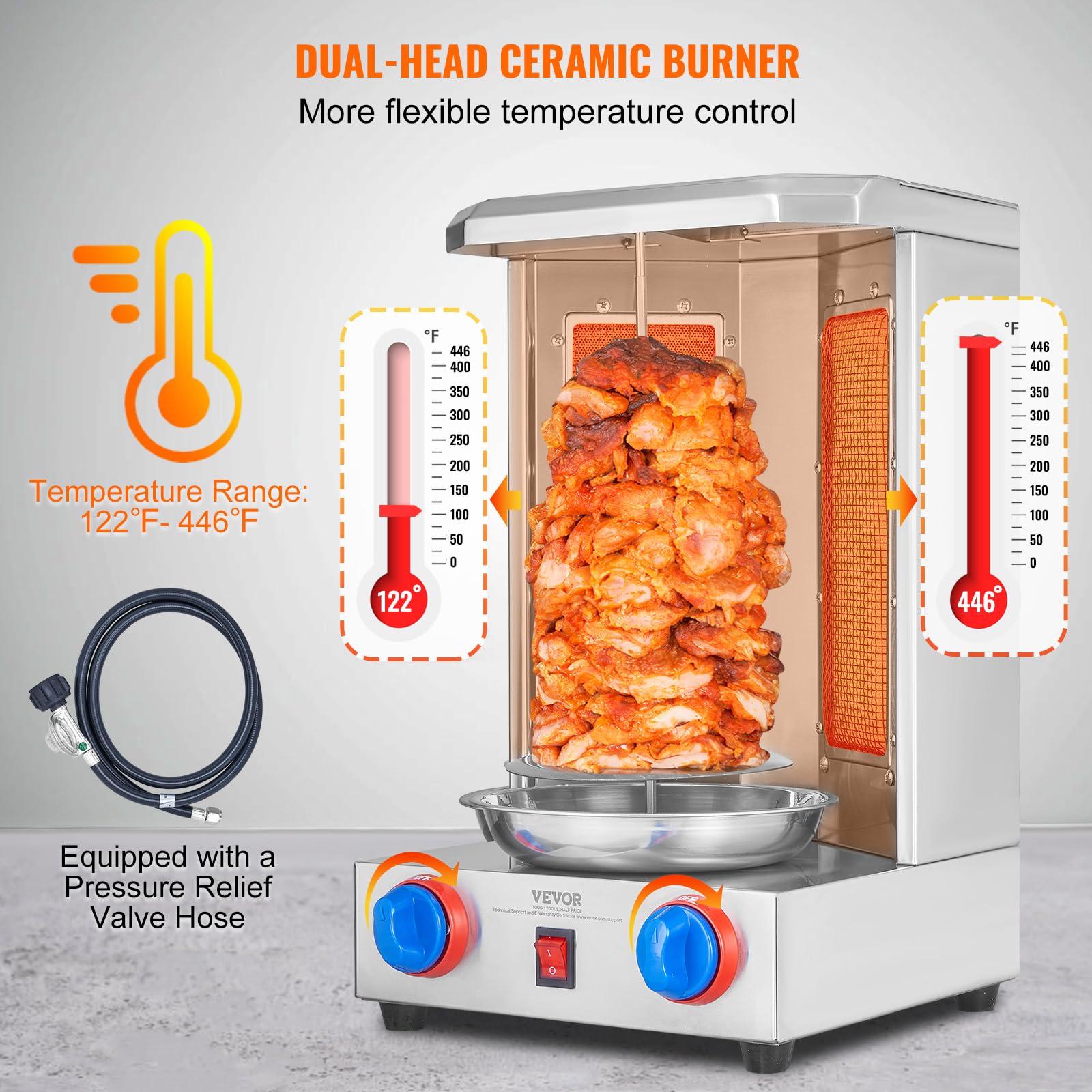 VEVOR Shawarma Grill Machine, Chicken Shawarma Cooker Machine Countertop, Electric Stainless Steel Broiler Gyro Rotisserie Oven Doner Kebab Machine, for Home Restaurant Kitchen Parties