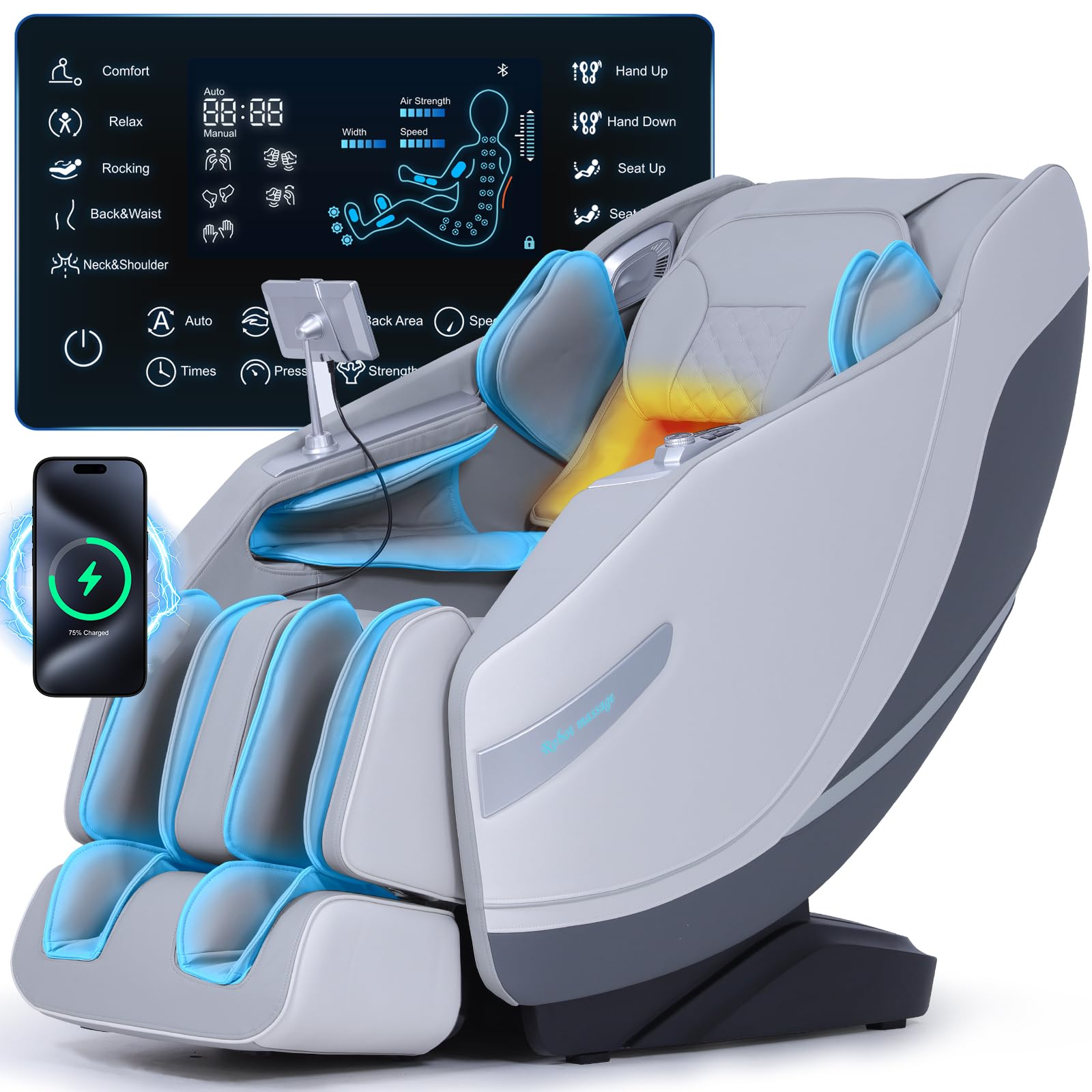 Massage Chair Full Body Zero Gravity, 3D ‌SL-Track Shiatsu Massage with Unique Rocking Sleep Mode, Upgraded Calf & Knee Massage (+11cm) for Tall People, Wireless Charging &Touch Screen,Black