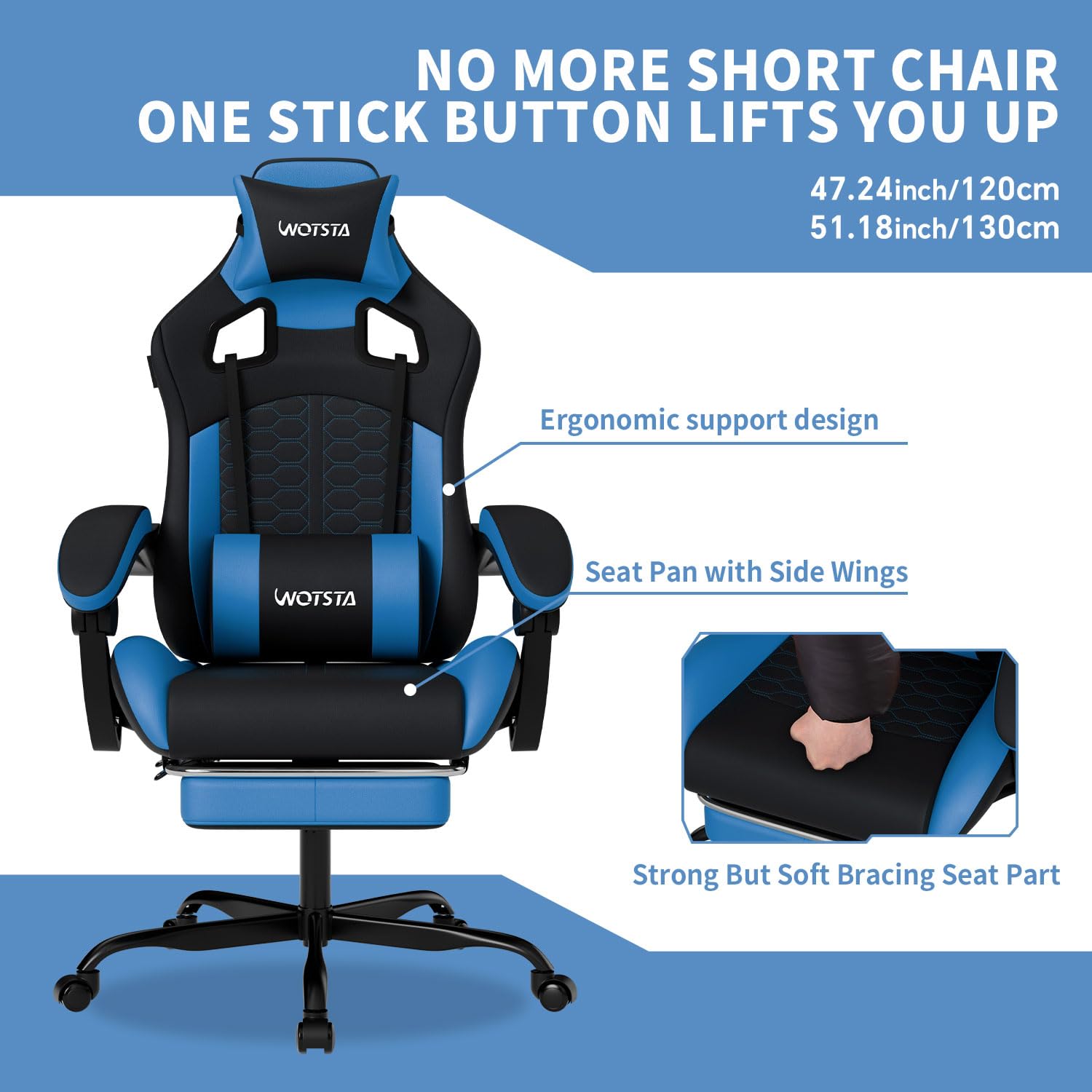 Gaming Chair with Massage,Ergonomic PC Gaming Chair with Footrest Comfortable Headrest and Lumbar Support, High Back, 300LBS (Grey)