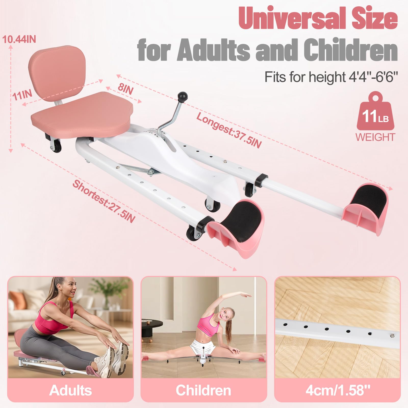 Leg Stretcher Split Machine with Backrest, Adjustable 0-190° Splits Trainer for Flexibility, 330lb Capacity Stretching Equipment for Ballet Yoga Dance Gymnastics, Home Gym Fitness Equipment