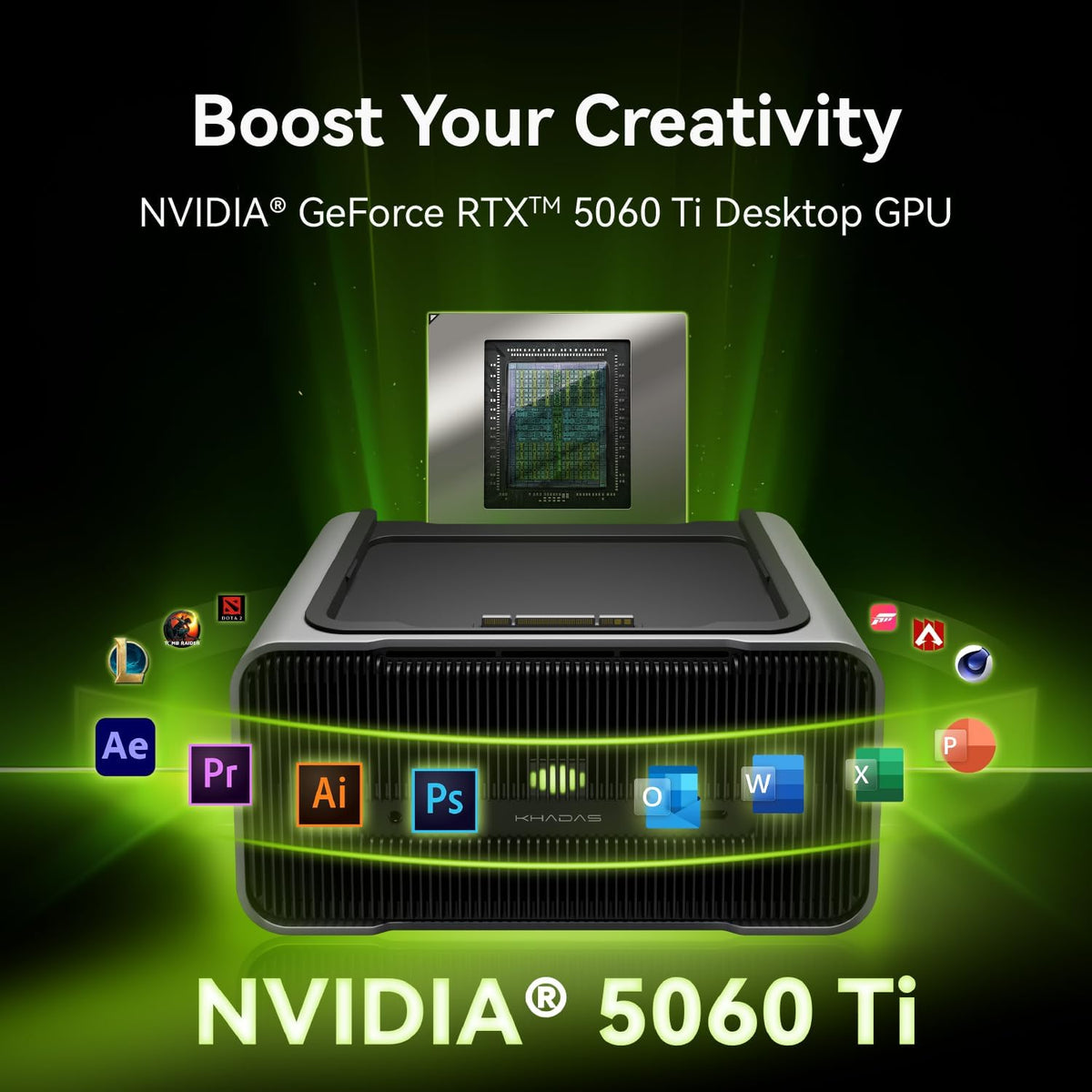 Khadas Mind Graphics 2 eGPU External Graphics Card with NVIDIA RTX 5060 Ti 16GB GDDR7, Desktop GPU for Thunderbolt 4 Laptops, 4K & 8K Output via HDMI 2.1b / DP 2.1b, PCIe 4.0 x8, Built-in Speakers