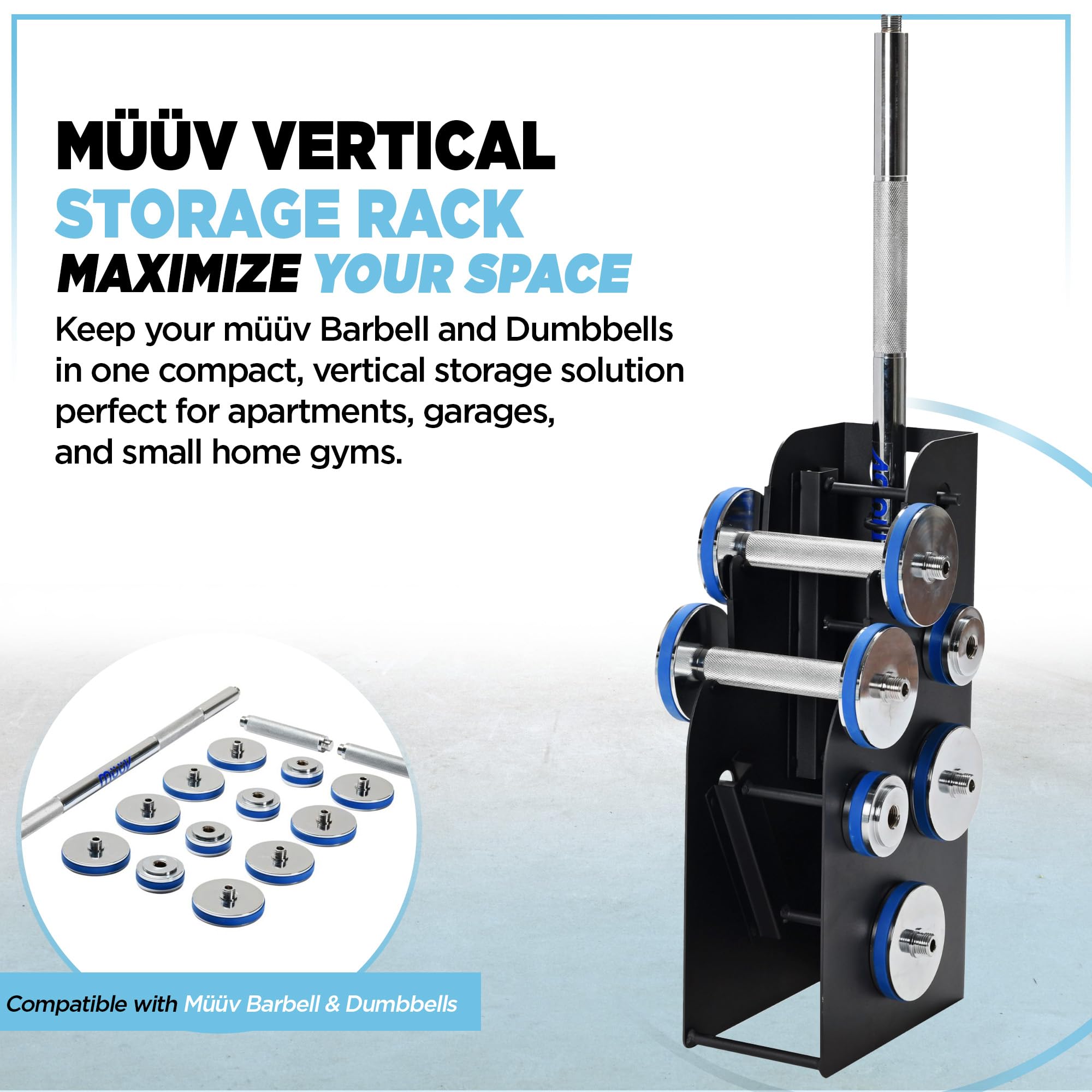 müüv Adjustable Barbell Set – 2-in-1 Dumbbell & Barbell System for Home Gym, 5–40 lb Weight Set with Plates & Handles – Compact Strength Training Equipment for Men & Women