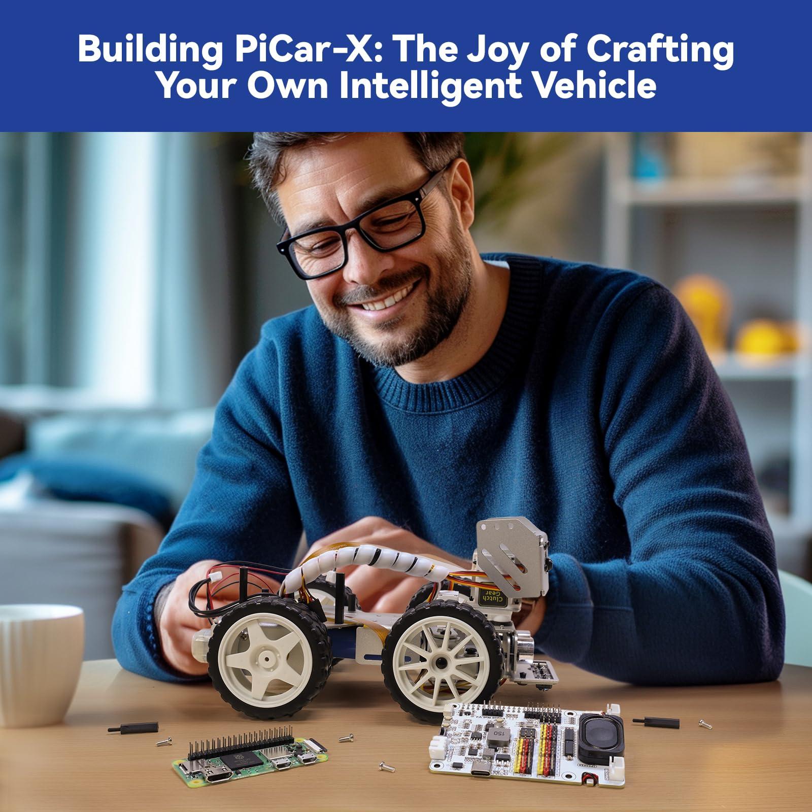 SunFounder Picar-X AI Video Robot Car Kit for Raspberry Pi 5/4/3B+/Zero 2w, LLMs ChatGPT-4o/Gemini/Grok, Voice&Video Recognition, Python, Scratch, Camera, Batterry (RPI NOT Included)