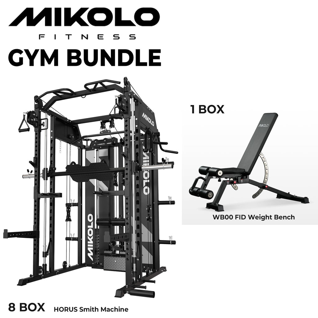 Mikolo Smith Machine with Weight Stack, Power Cage Home Gym System with LAT Pulldown & Cable Crossover, Multi-Functional Trainer with Dual Pulley System, Includes 10+ Free Attachments