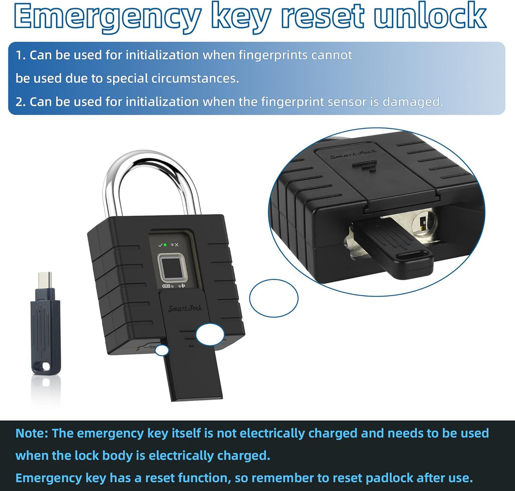 Smart Padlock with Keys, Heavy Duty Fingerprint Padlock, Remote Authorization via Phone, with Rest Key and 2 Keys,Waterproof Padlocks for School Locker,Truck,Warehouse,Gate,Office,Door