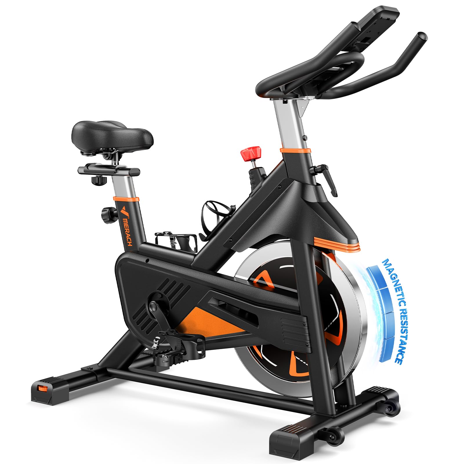 Merach Magnetic Exercise Bike, Heavy Duty Stationary Bike with Automated Resistance, 300 350 Lbs Weight Capacity, Low Noise Indoor Workout Bike for Home Gym with Self-Developed App