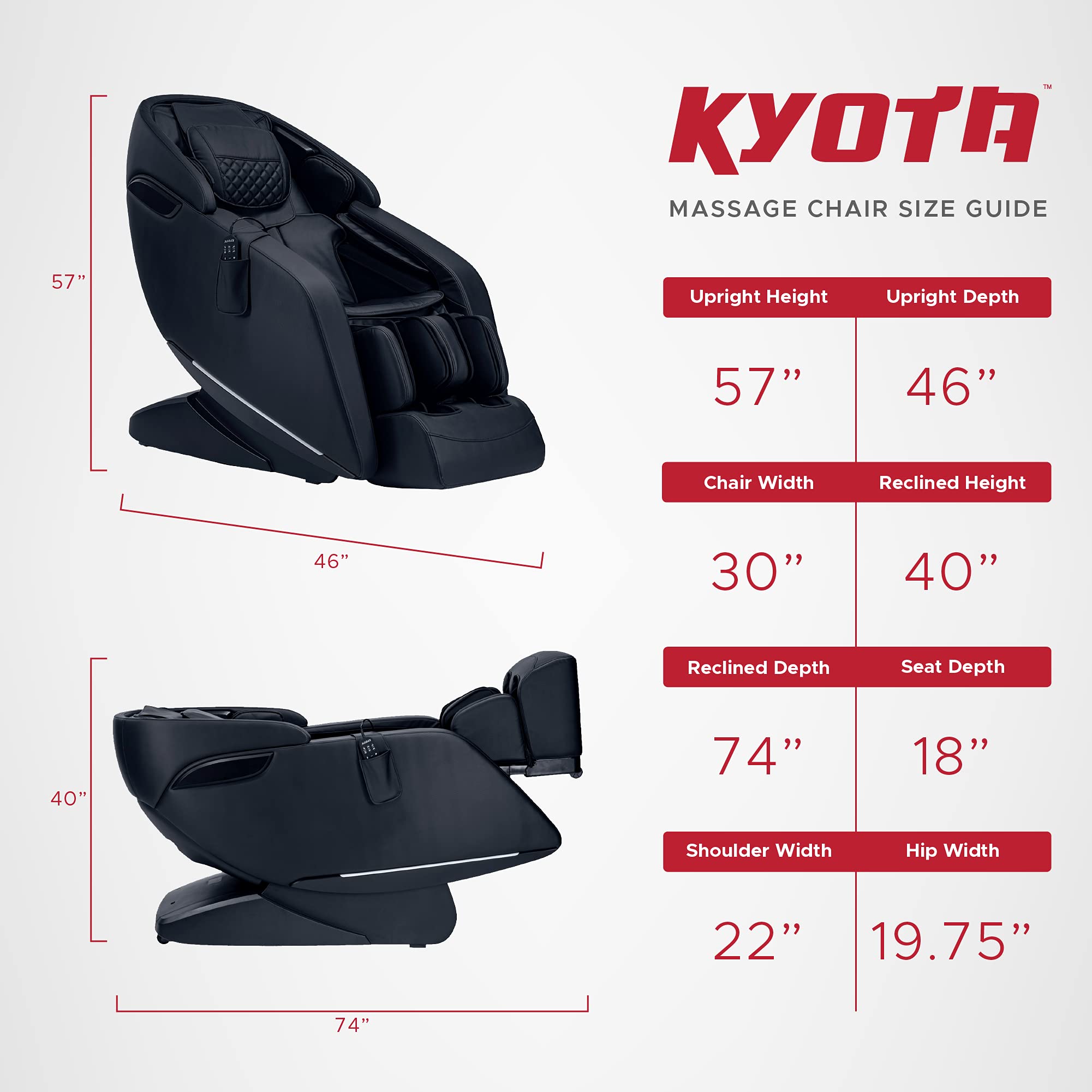 Kyota M380 Genki Massage Chair, Black, Modern Style, Zero-Gravity Recliner, Shiatsu Massage, Voice Controlled, Chromotherapy Lights, 50 x 30 x 40 inches, 200 lbs Weight Capacity
