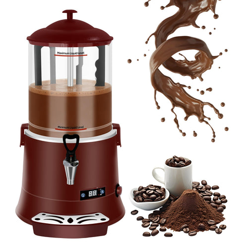 10L/2.64Gal Commercial Hot Chocolate Machine, with Intelligent Temperature Control Hot Beverage Warmer, Temperature Range 86°F-194°F, Heat Chocolate, Coffee, Tea, Juice, and Red Wine-Red 5i5