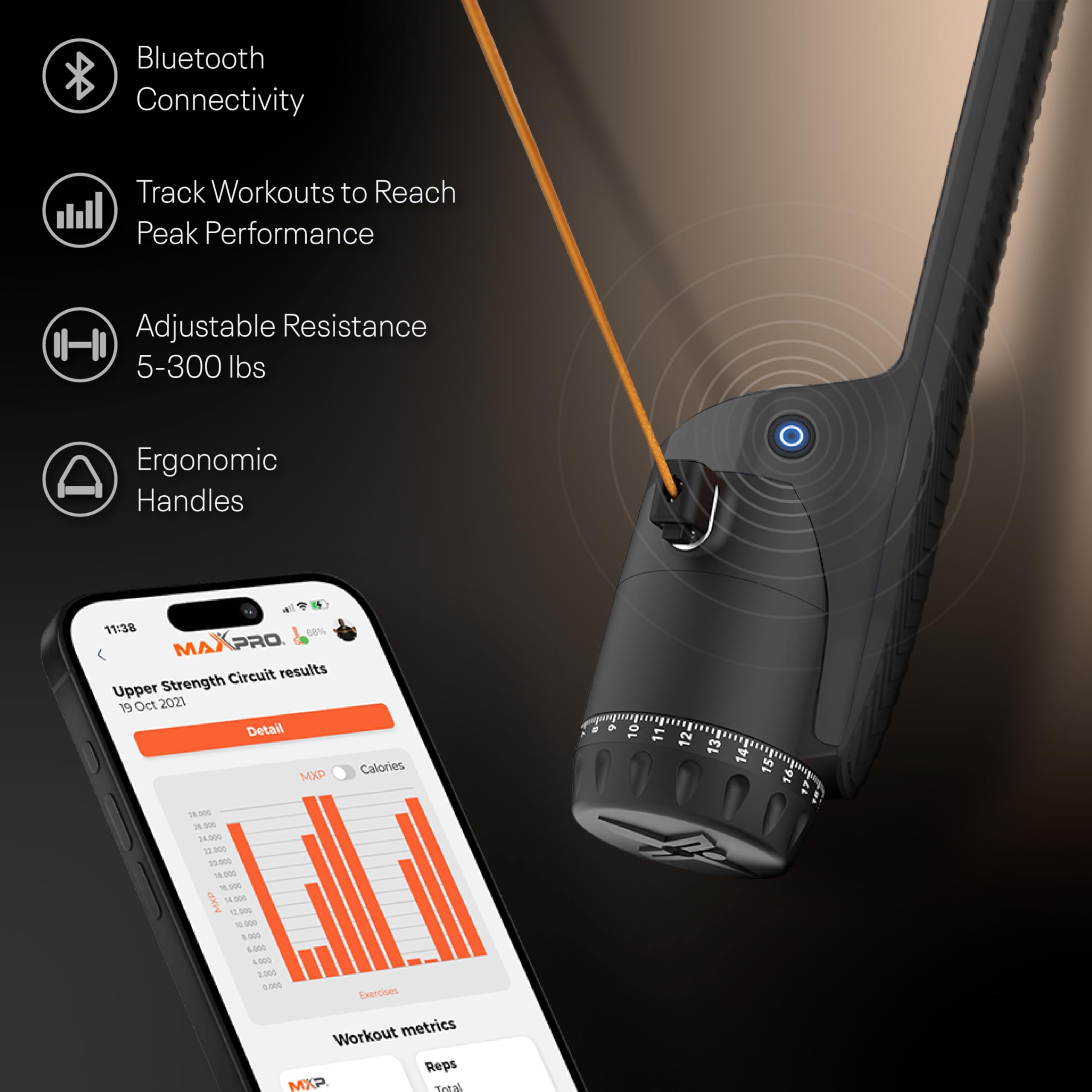 MAXPRO Fitness: Cable Home Gym | As Seen on Shark Tank | Versatile, Portable, Bluetooth Connected | Strength, HIIT, Cardio, Plyometric, Powerful 5-300lbs Resistance
