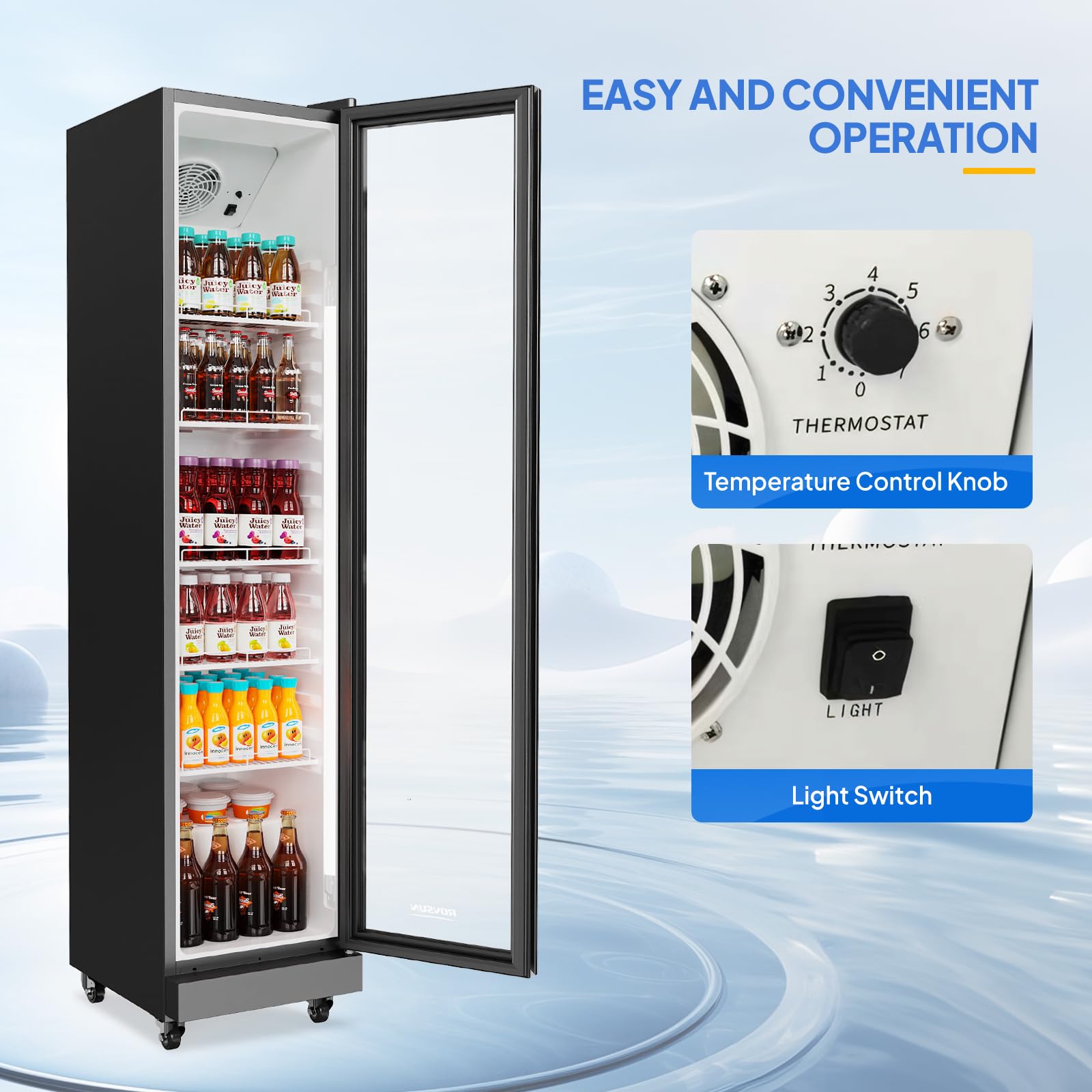ROVSUN 8 Cu.Ft Commercial Refrigerator Display Refrigerator ETL NSF Certified, Slim Commercial Beverage Cooler Glass Door Merchandiser Drink Fridge w/Adjustable Shelves LED Light for Bar Restaurant
