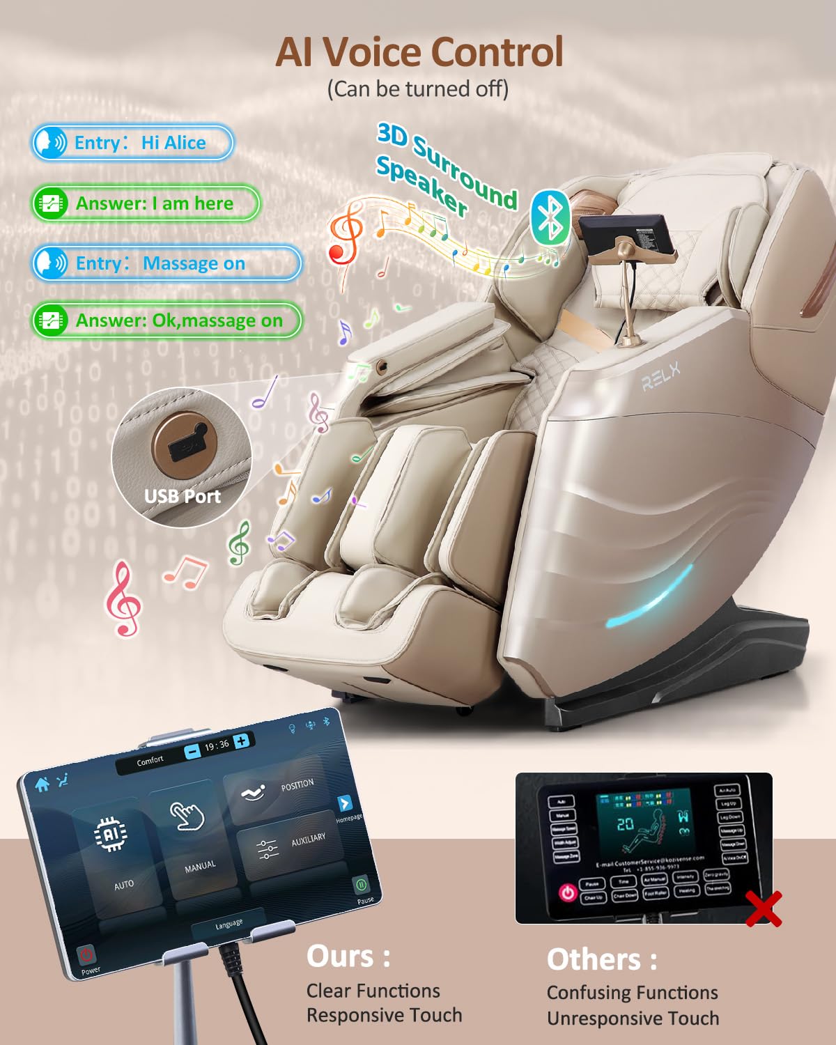 RELX 2026 Massage Chair Full Body, 20 Modes Zero Gravity SL-Track Shiatsu Massage Chair Built-in Heat System, Airbag Massage with Body Scan, Deep Yoga Stretch, Calfrest Extension and AI Control(White)