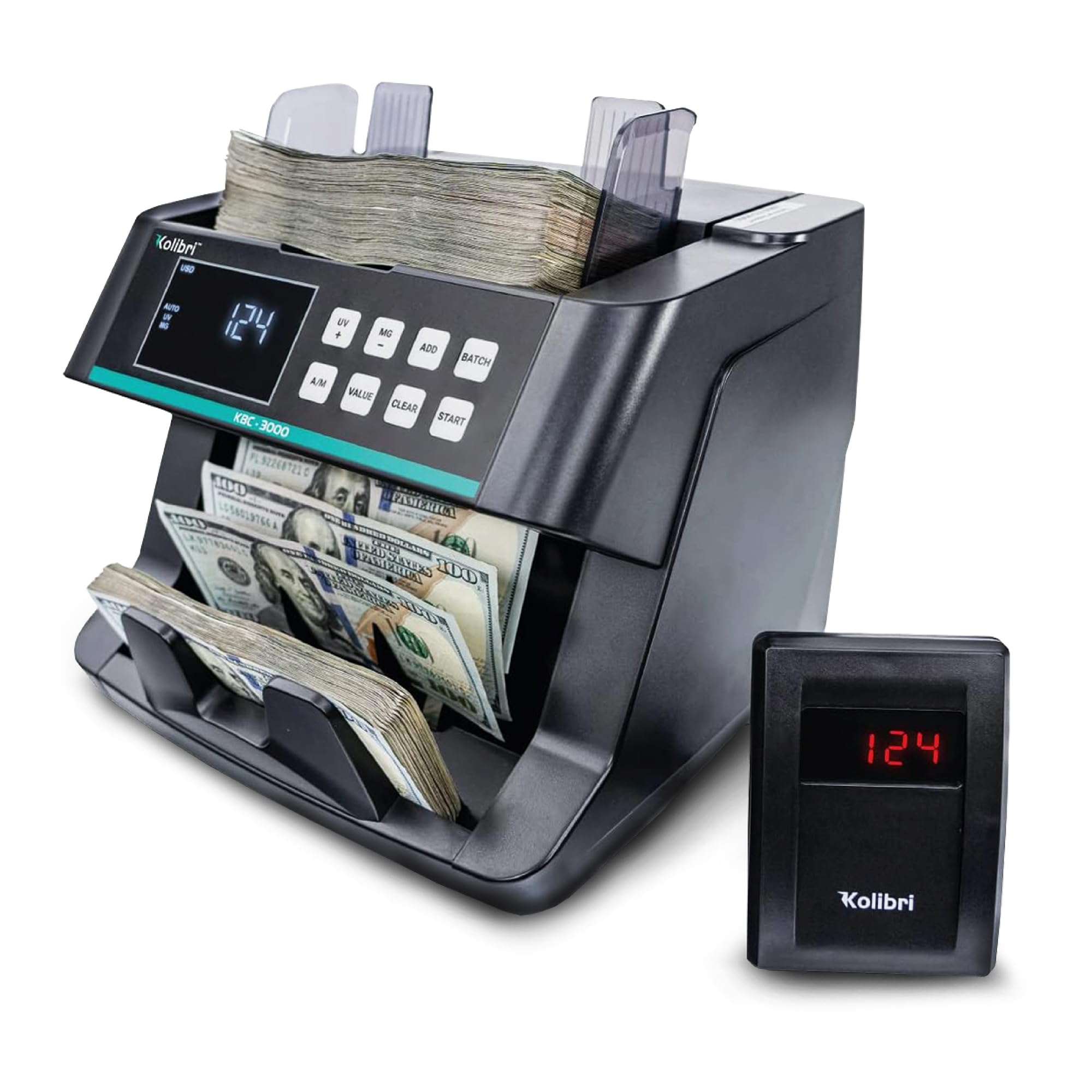 KOLIBRI Money Counter Machine I LCD Display I Business Grade I Dollar, Euro I Advanced UV/MG/IR/DD/HLF Detection I Single Denomination Value Count I 1,500 Notes/Min I 1-Year Warranty I KOLIBRI UV/MG