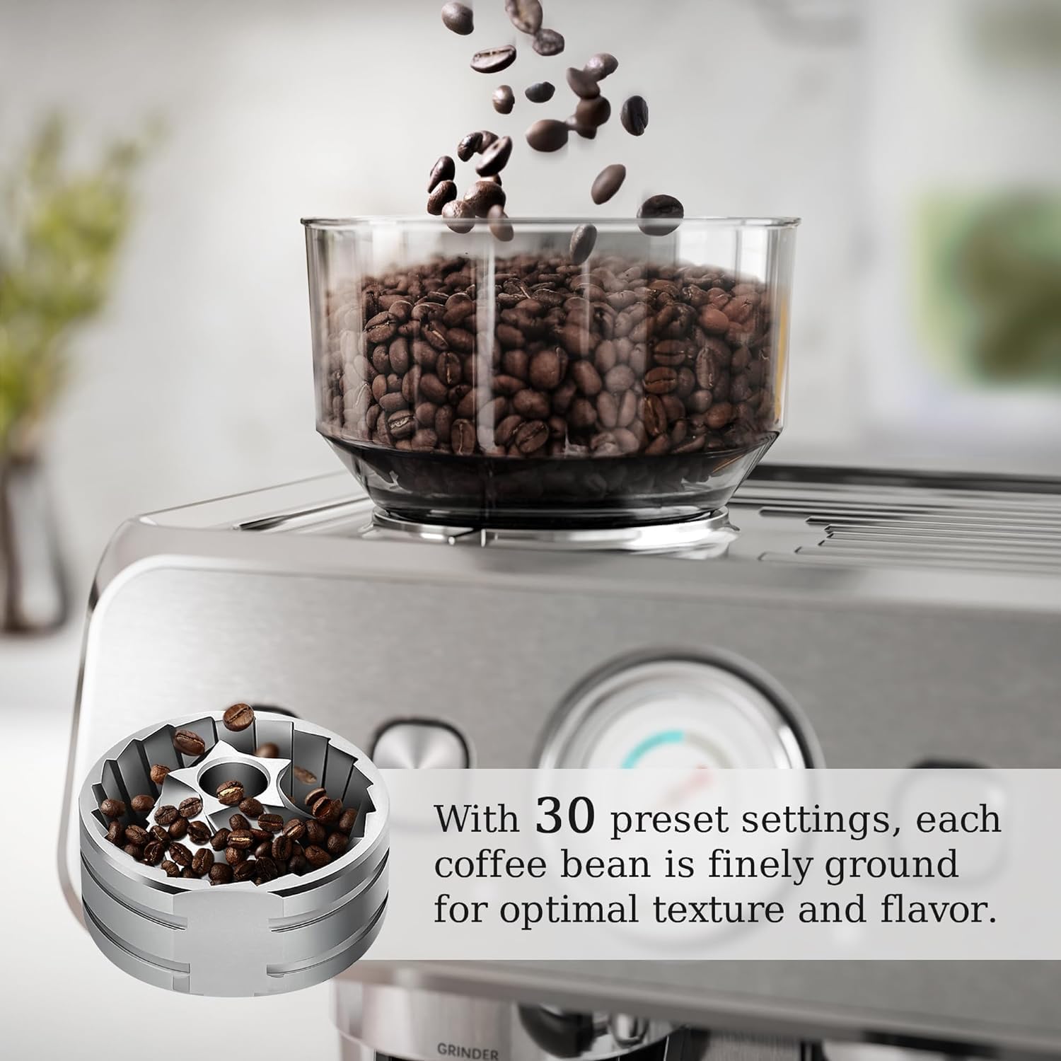 Kismile Espresso Machine with Grinder, 20 Bar Expresso Coffee Machines with Milk Frother, 58mm Expresso Machines for Home, Perfect for Cappuccino & Latte, Brushed Silver