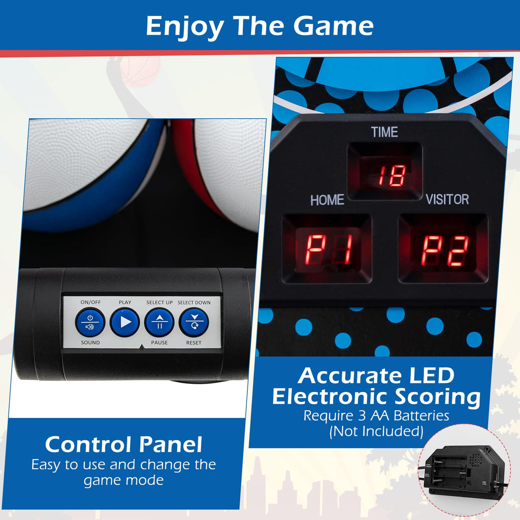 GYMAX Arcade Basketball Game Indoor Foldable with 8 Game Modes, Arcade Sound, 4 Balls and Inflation Pump, Electronic Basketball Games for Home