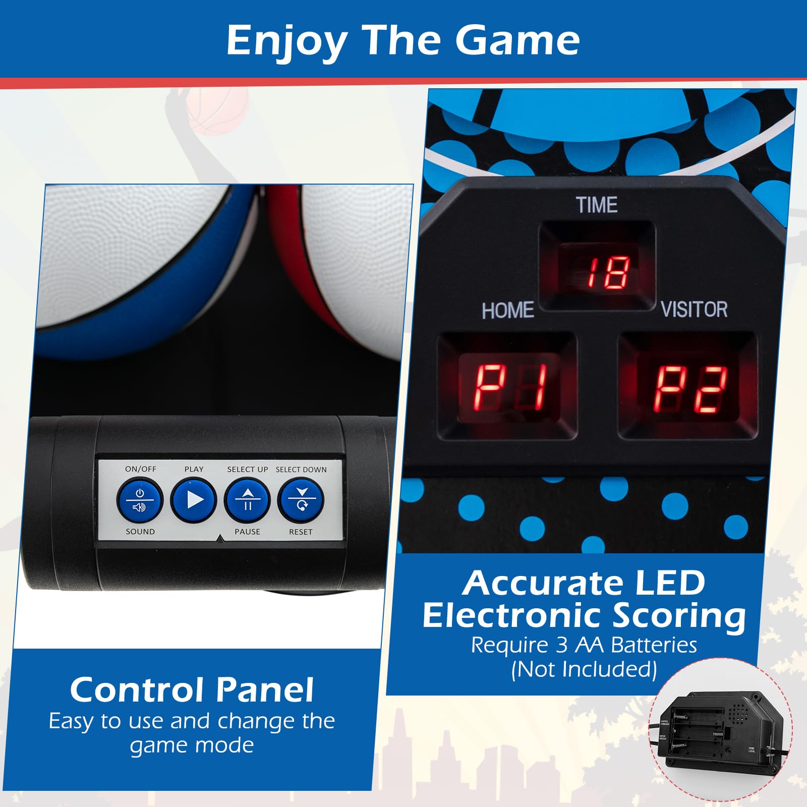GYMAX Arcade Basketball Game Indoor Foldable with 8 Game Modes, Arcade Sound, 4 Balls and Inflation Pump, Electronic Basketball Games for Home