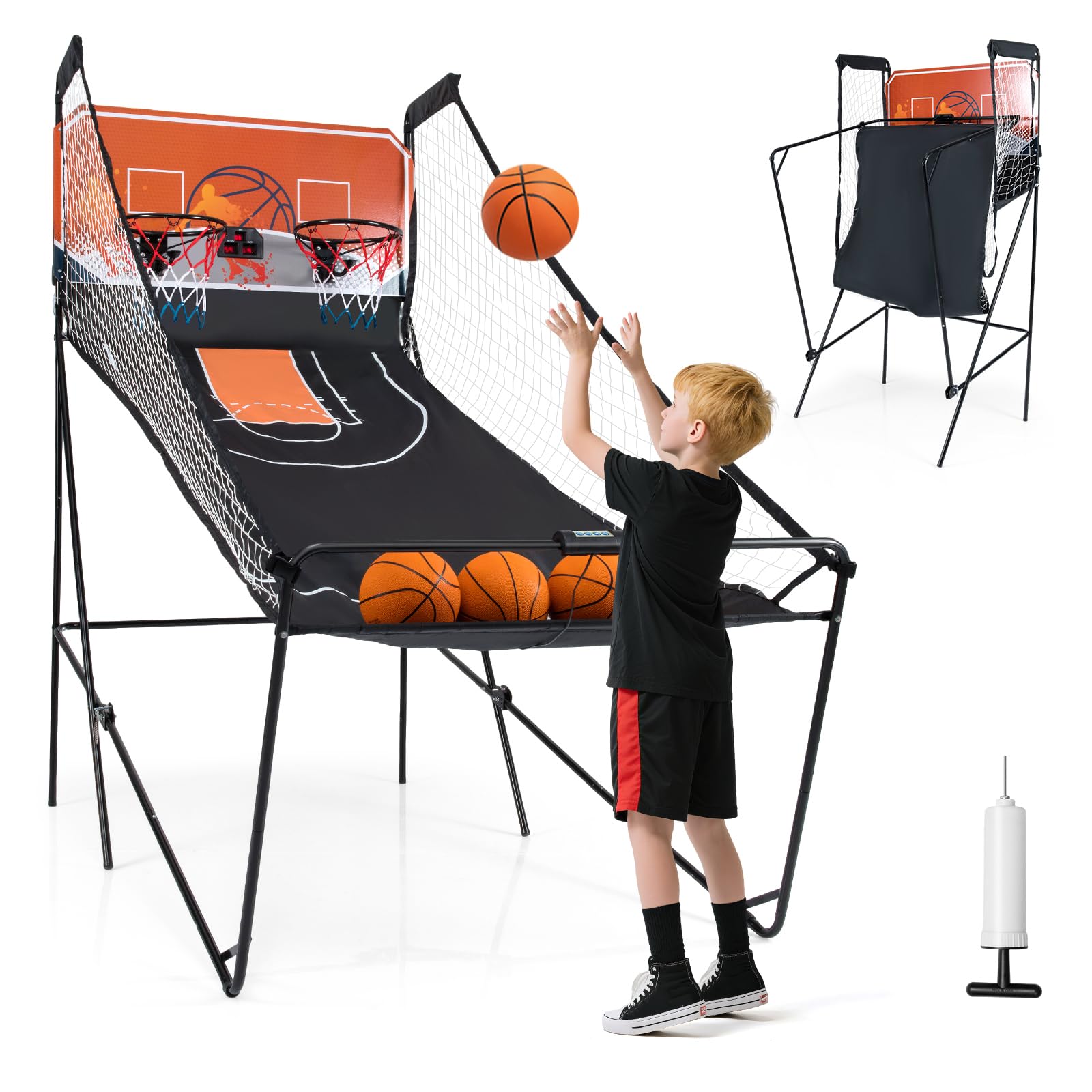 Giantex Foldable Basketball Arcade Game, 8 Game Options, Electronic Double Shot 2 Player w/ 4 Balls and LED Scoring System, Indoor Basketball Game for Kids, Adults