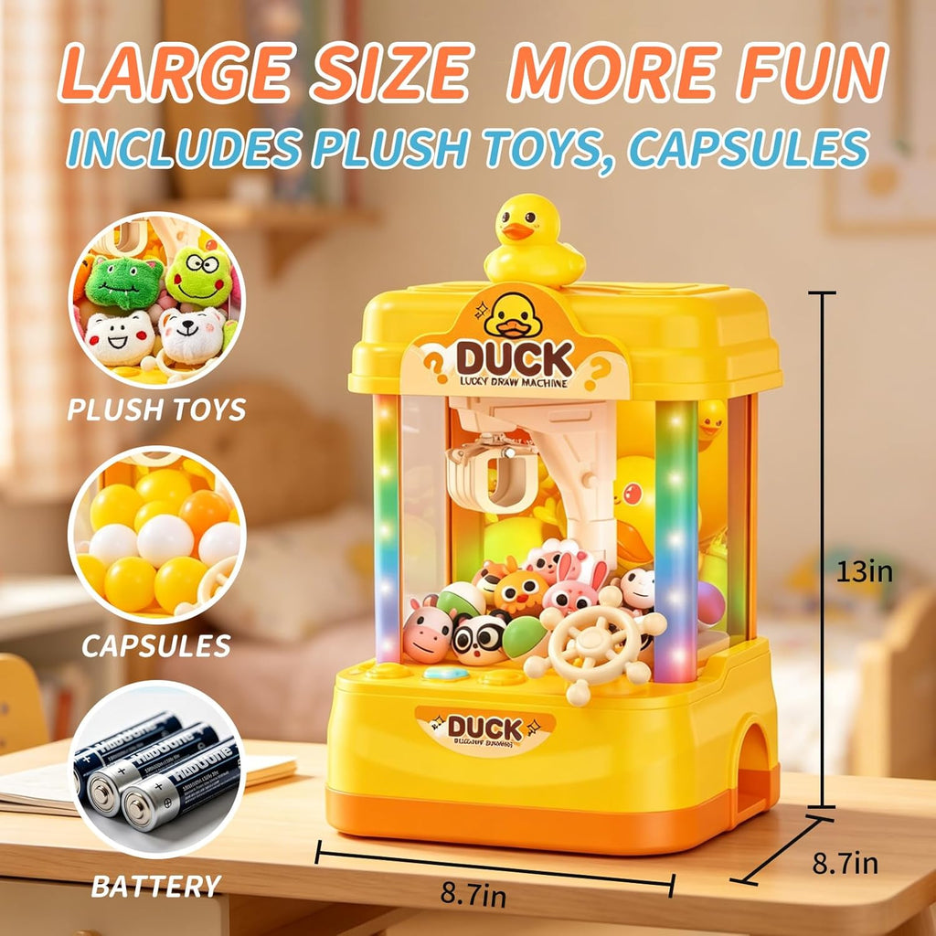 Duck Claw Machine for Kids, 13 Inch Mini Claw Machine Arcade Toy with Plush Toys, Capsules, Lights and Music, Toy Claw Machine for Kids, Family Game Prize Dispenser, Birthday Gift for Boys Girls