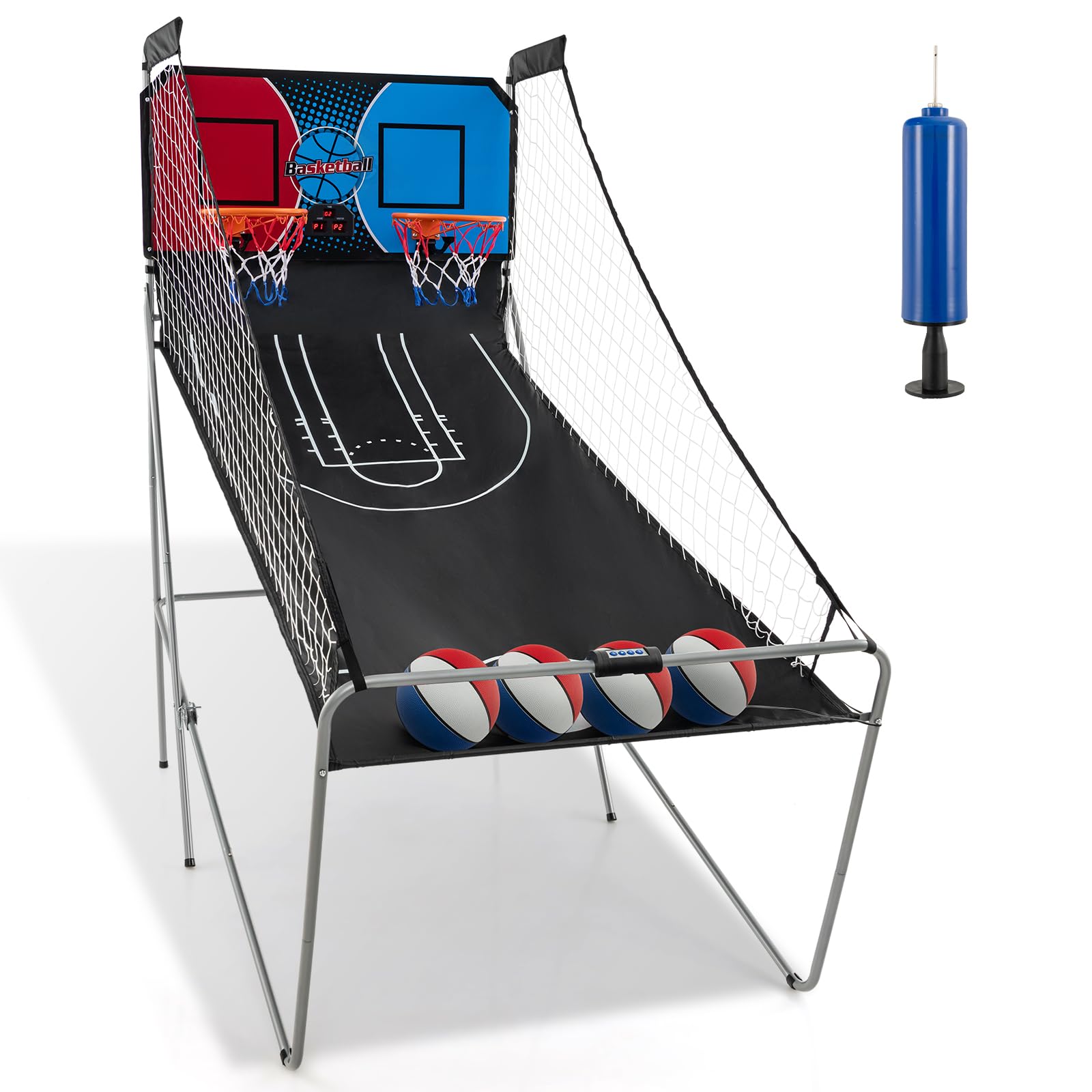 Giantex Foldable Basketball Arcade Game, 8 Game Options, Electronic Double Shot 2 Player w/ 4 Balls and LED Scoring System, Indoor Basketball Game for Kids, Adults