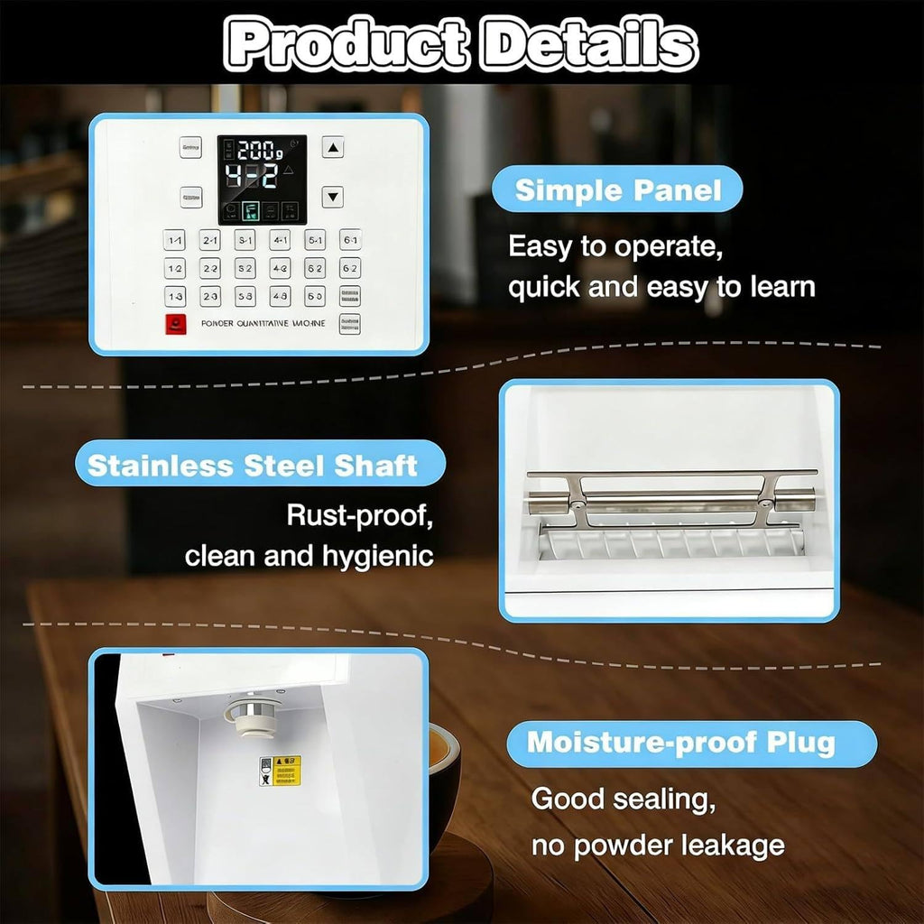 Commercial Matcha Coffee Powder Dispenser, Electric Automatic Quantitative Dispensing Machine with 17 Memory Buttons,for Protein Powder,Creamer, Fruit Flour and Milk Tea Raw Materials