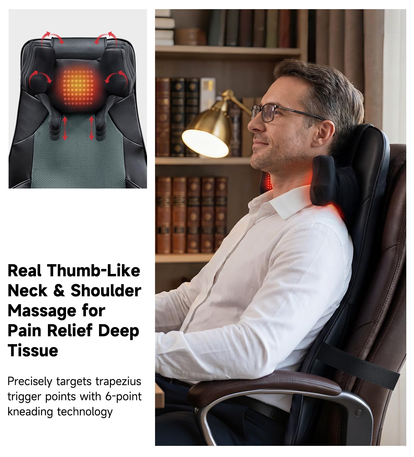 Shiatsu Neck and Back Massager for Chair with Heat, 2 Interchangeable Attachments Full Back Massage Pad Deep Tissue, Adjustable Height 3-Level Intensity for Office Home, Masajeador de Espalda, Khaki