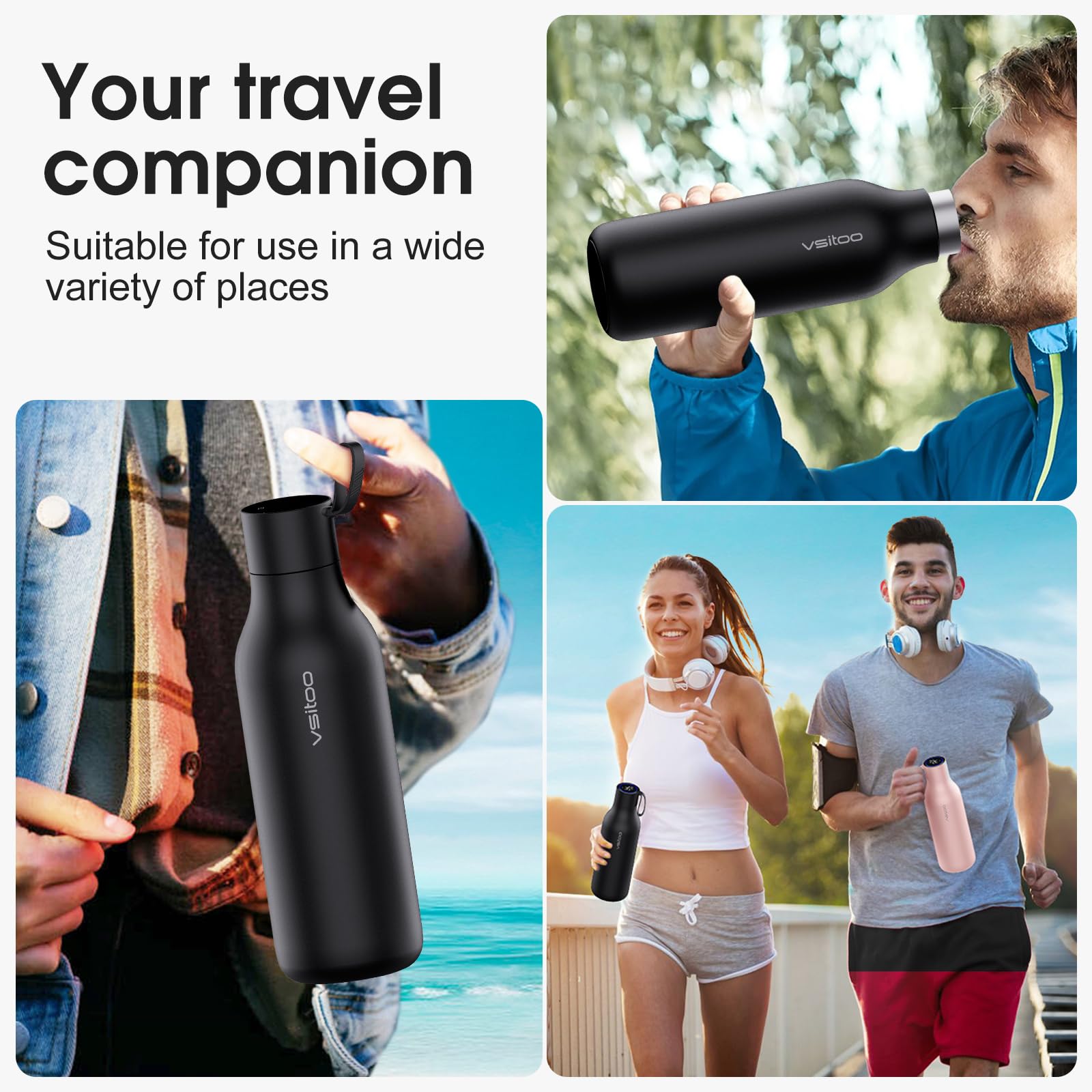 VSITOO 33oz Smart Self-Cleaning Water Bottle，Large Insulated Stainless Steel Bottle with AI Self-Clean, 30-Day Battery & Magnetic Charging for Outdoor Travel, Gym or Office, Pink