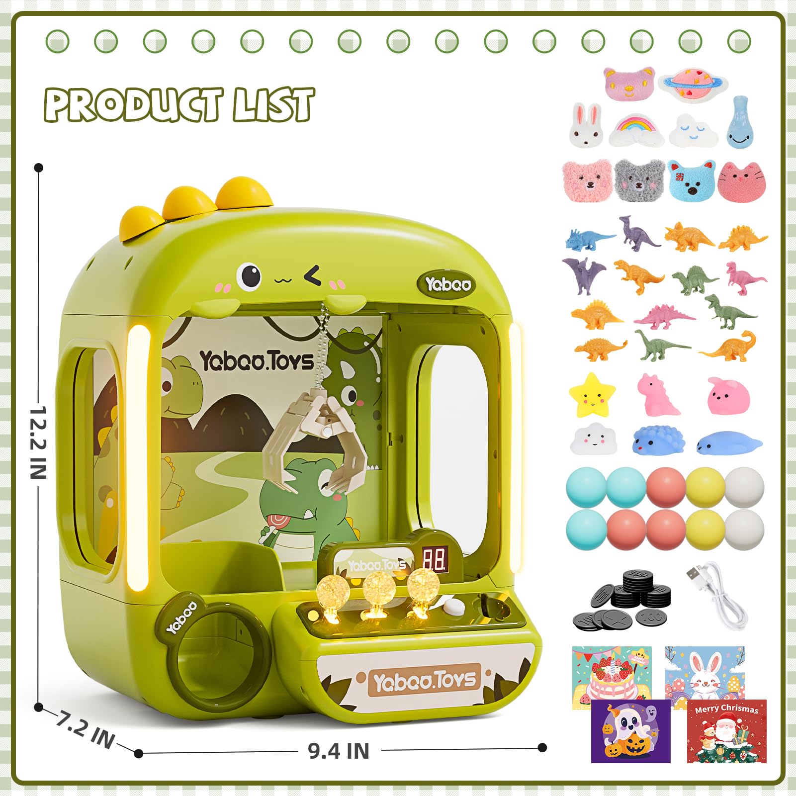 64 PCS Large Claw Machine for Kids Dinosaur,Vending Machine Toys for Boys 5 6 7 8 Year Old,Candy and Prize Electronic Dispenser Game Ages 5-7 6-8,Birthday Gift for 3 4 5 6 Year Old Boy Girl