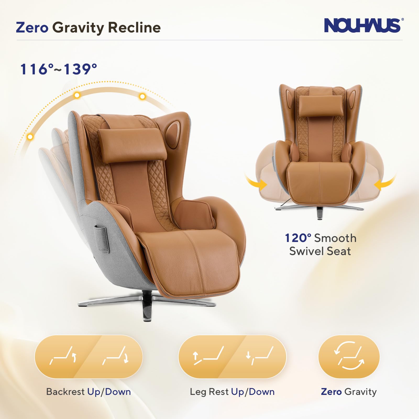 Nouhaus Aurora Massage Chair Full Body, Zero Gravity Genuine Leather Massage Chairs w/Airbags, Heating, Auto Modes, Bluetooth Speaker, Modern 4D Massage Chair Recliner for Living Room (Elder White)