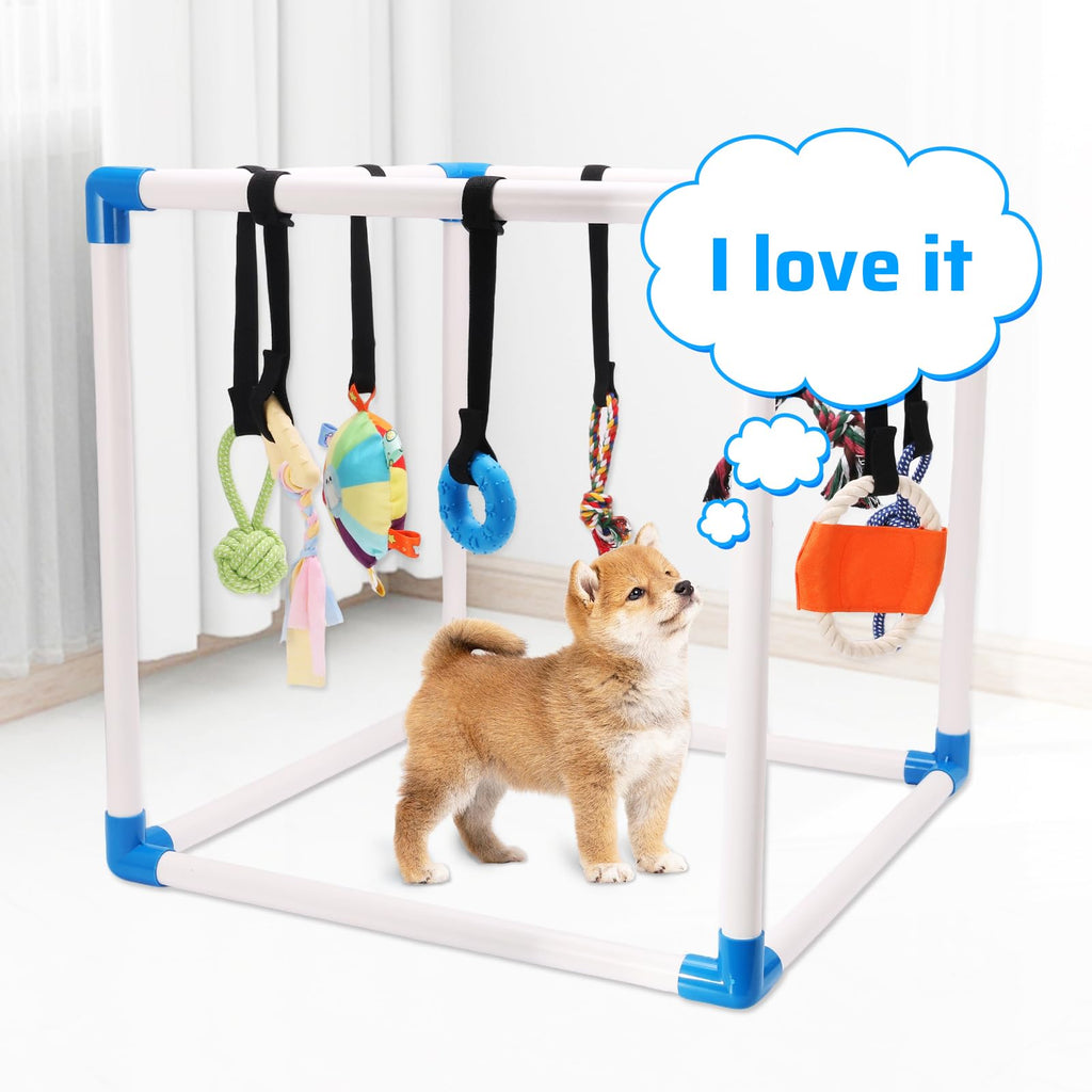 Puppy Jungle Gym with 8 Hanging Toys, Interactive Puppy Play Gym for Small Dogs, Indoor Teething Relief & Sensory Training Activity Center for Puppies 0-6 Months, No Tools Assembly