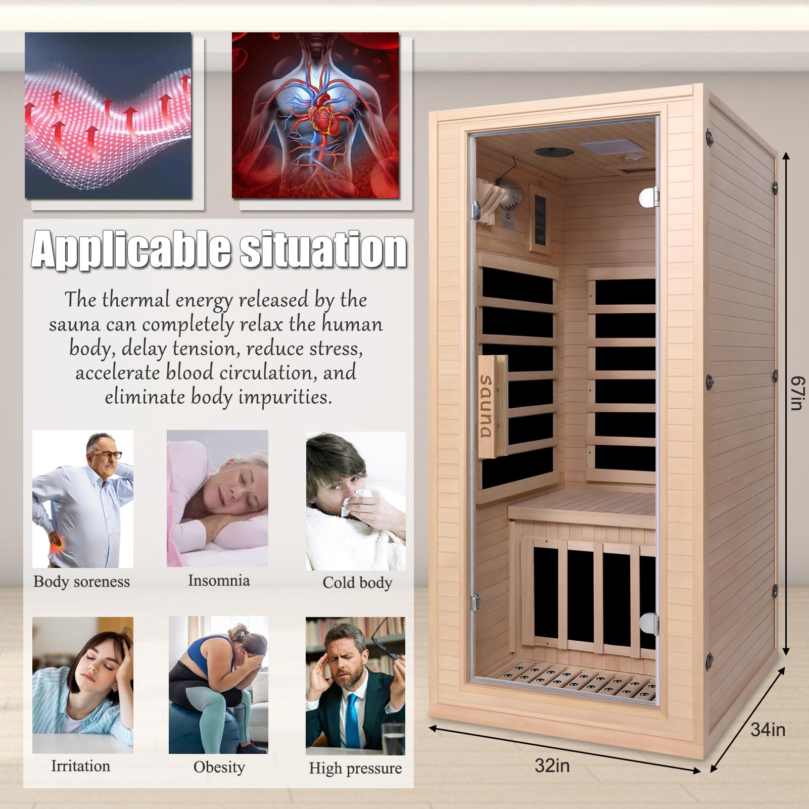1350W Far Infrared Home Sauna, Energy-Efficient Fast-Heating Indoor Sauna Room with Bluetooth & 7-Color Therapy, Canadian Hemlock Wood, Modular Design - Ideal for Home Gym, Family Relaxation