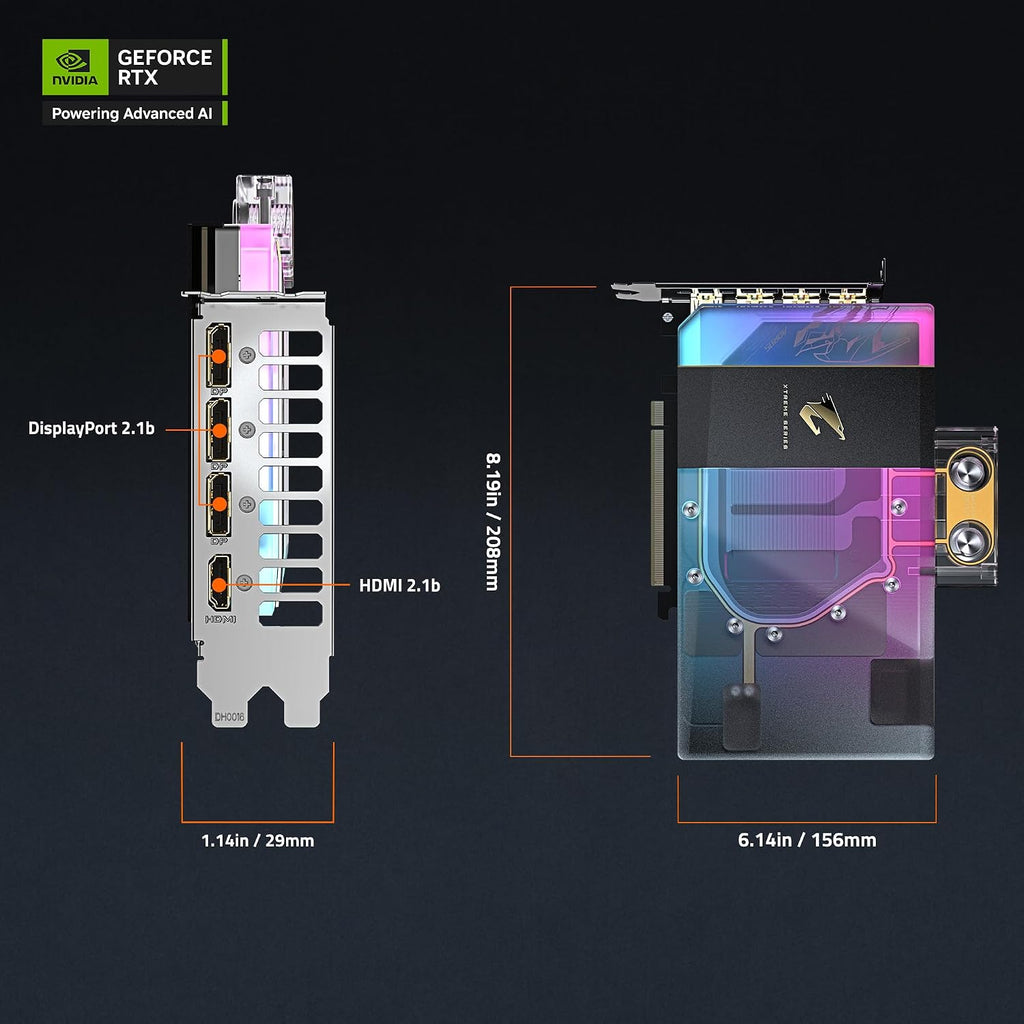 GIGABYTE AORUS GeForce RTX 5080 Xtreme WATERFORCE WB 16G Graphics Card, WATERFORCE Water Block Cooling System, 16GB 256-bit GDDR7, GV-N5080AORUSX WB-16GD Video Card