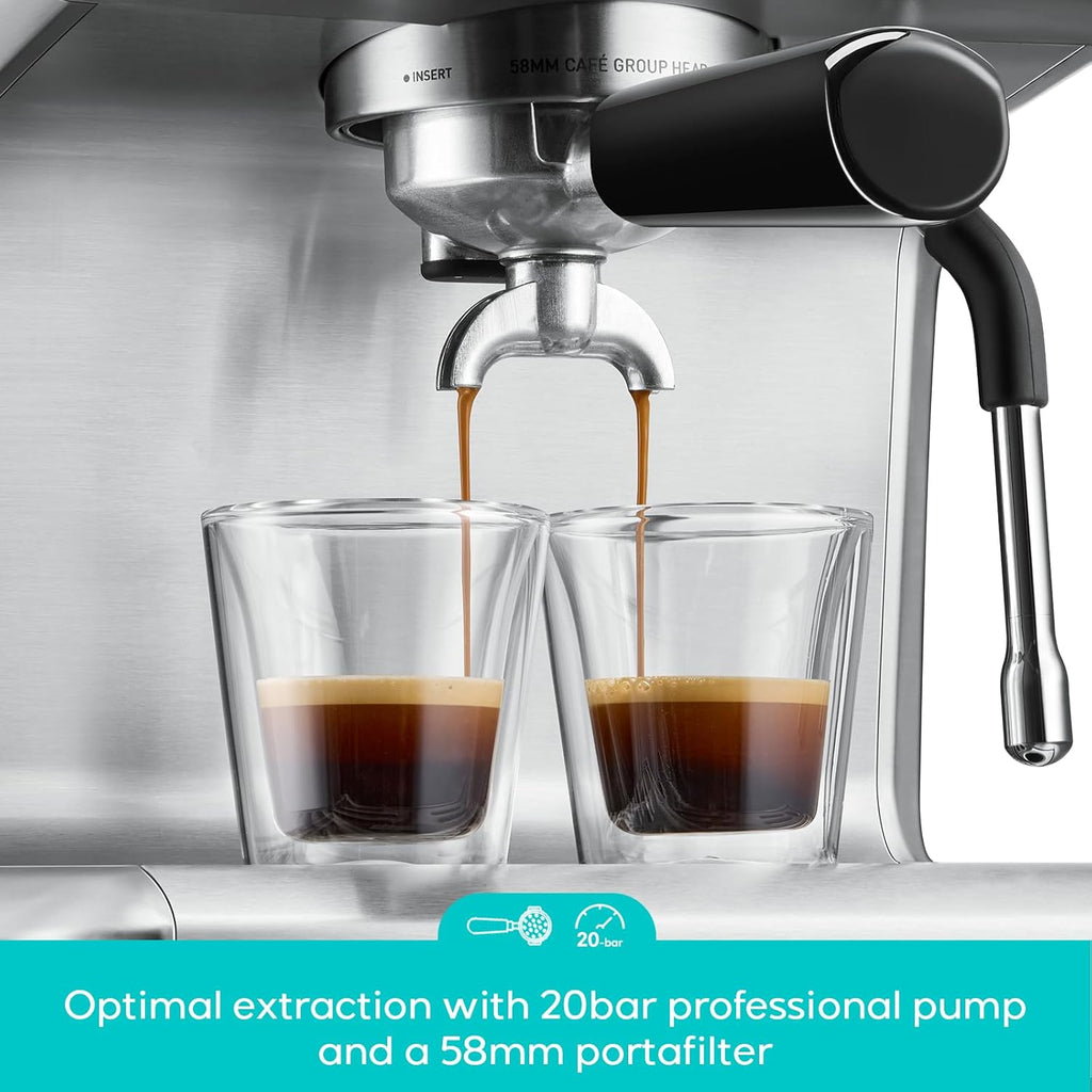 CASABREWS Ultra Pro Espresso Machine with Fast Heating, 20 Bar Espresso Maker with 3 holes steam wand, Customizable Brewing Temperature, Stainless Steel Cappuccino & Latte Coffee Machine for Home
