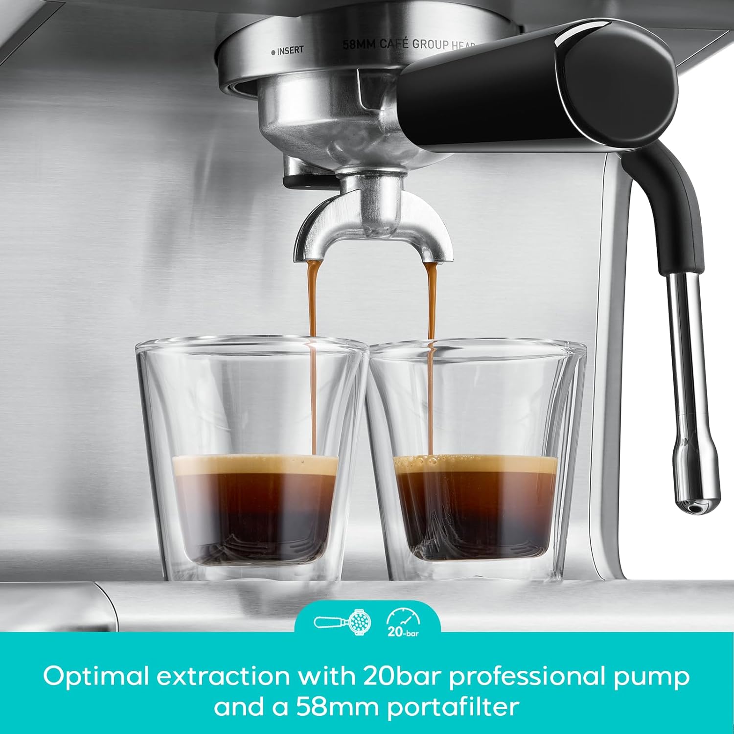 CASABREWS Ultra Pro Espresso Machine with Fast Heating, 20 Bar Espresso Maker with 3 holes steam wand, Customizable Brewing Temperature, Stainless Steel Cappuccino & Latte Coffee Machine for Home