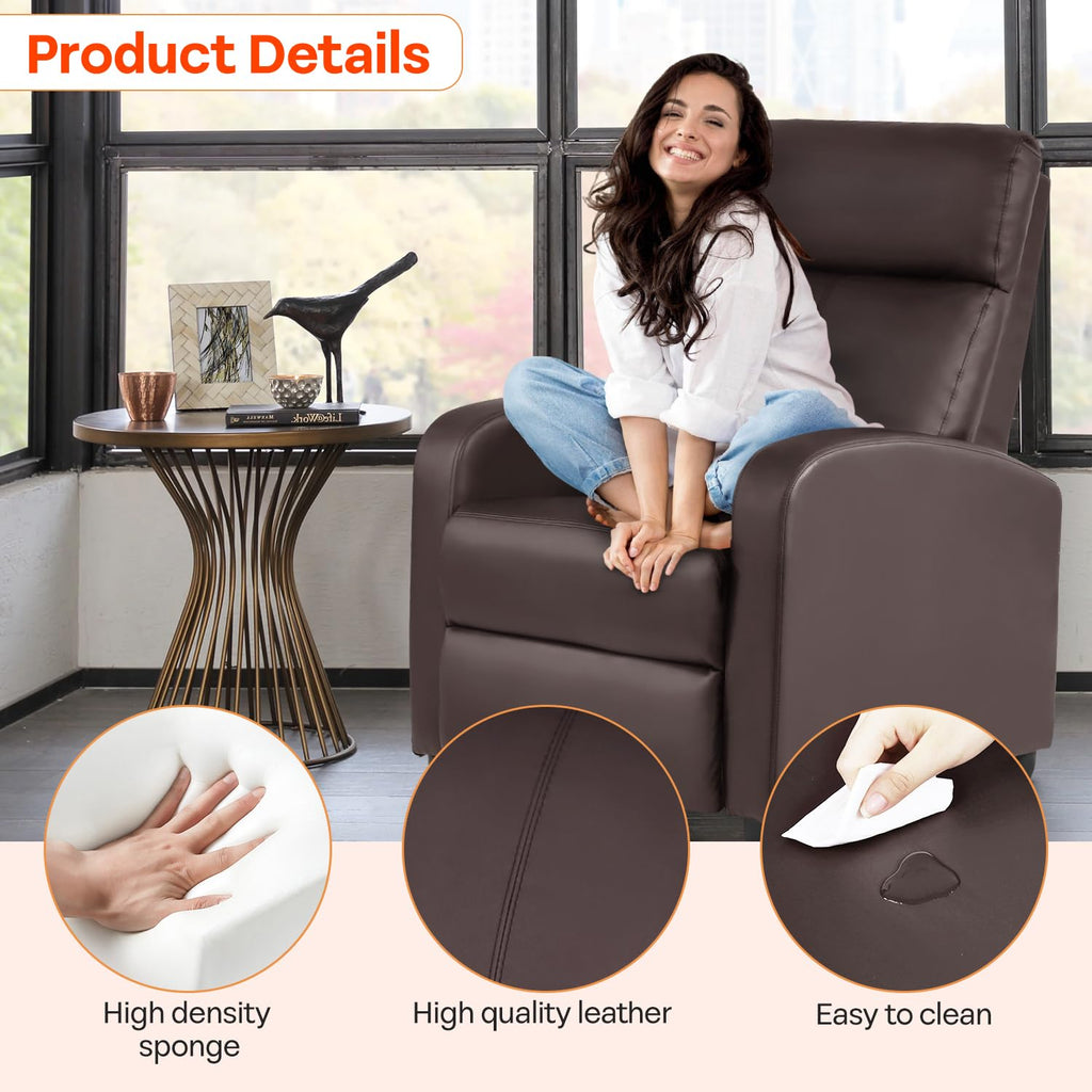 FDW Recliner Sofa Massage Chair Home Theater Seating with Lumbar Support and Padded Backrest for Living Room and Bedroom (Leather, Black)