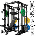 RitFit Buffalo Smith Machine, Power cage with LAT-Pull Down System & Cable Crossover System, All-in-One Squat Rack for Home Gym, Power Rack