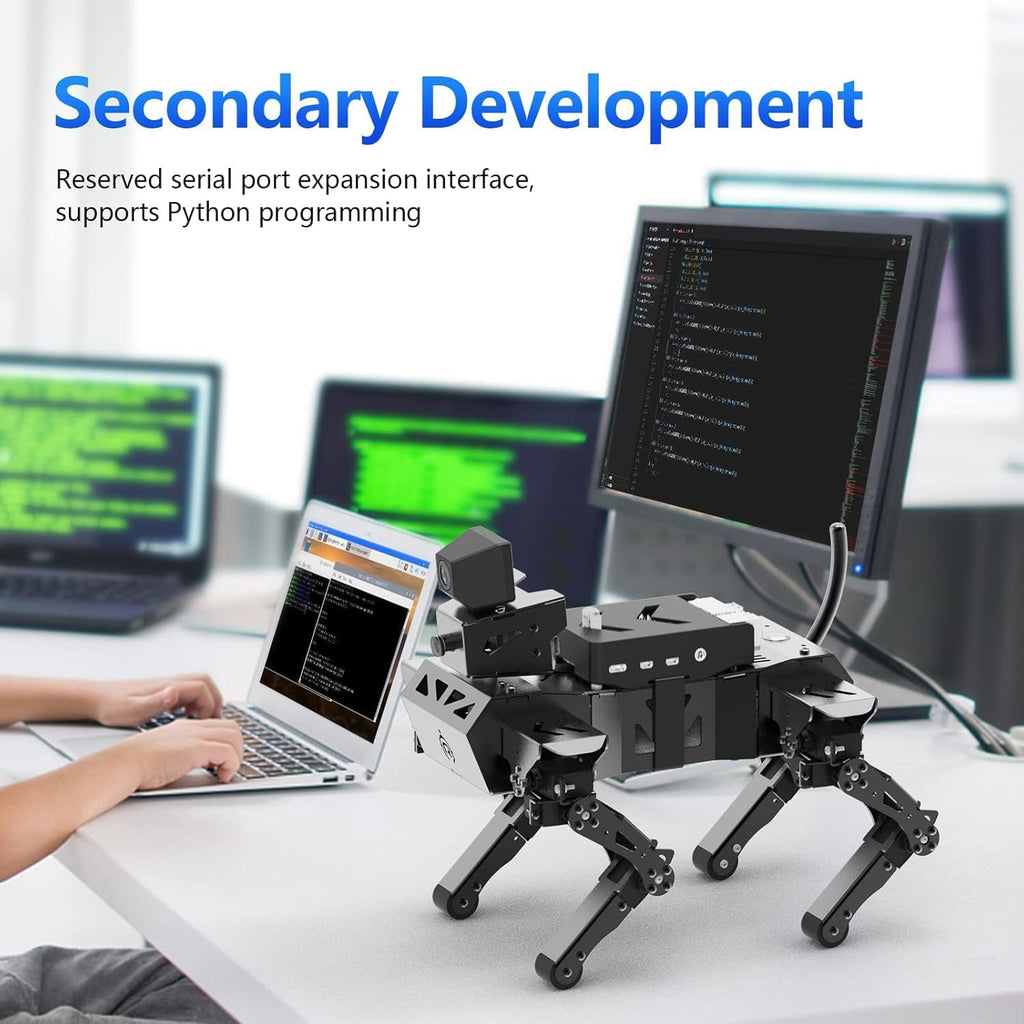 Robot Dog Kit for Raspberry Pi 5, AI Visual Recognition Interaction Smart Robot Python Programmable, 13 DOF Bionic Gait Mechanical Dog, Camera Servo, RC/Voice Control