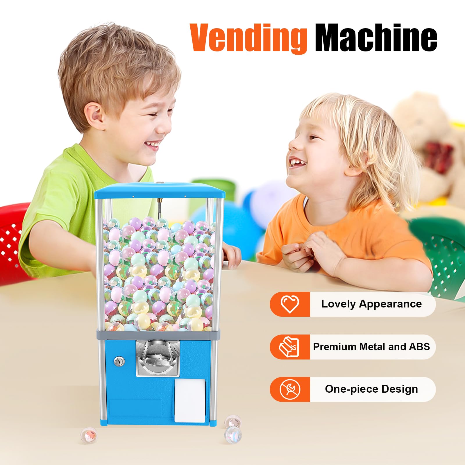 25 Cents Coin Operated Vending Machine, 1.77-1.97 Inch Spherical Capsule Candy Dispenser Store Bulk Vending Machine for Game Stores, Retail Stores, Gumball Bank (Yellow)