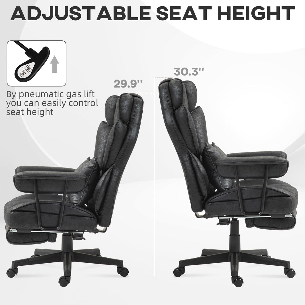 HOMCOM Massage Executive Office Chair with 6 Vibration Points, 400LBS Heated Big and Tall Office Chair with Foot Rest and Lumbar Support, Microfiber Reclining Computer Desk Chair, Gray
