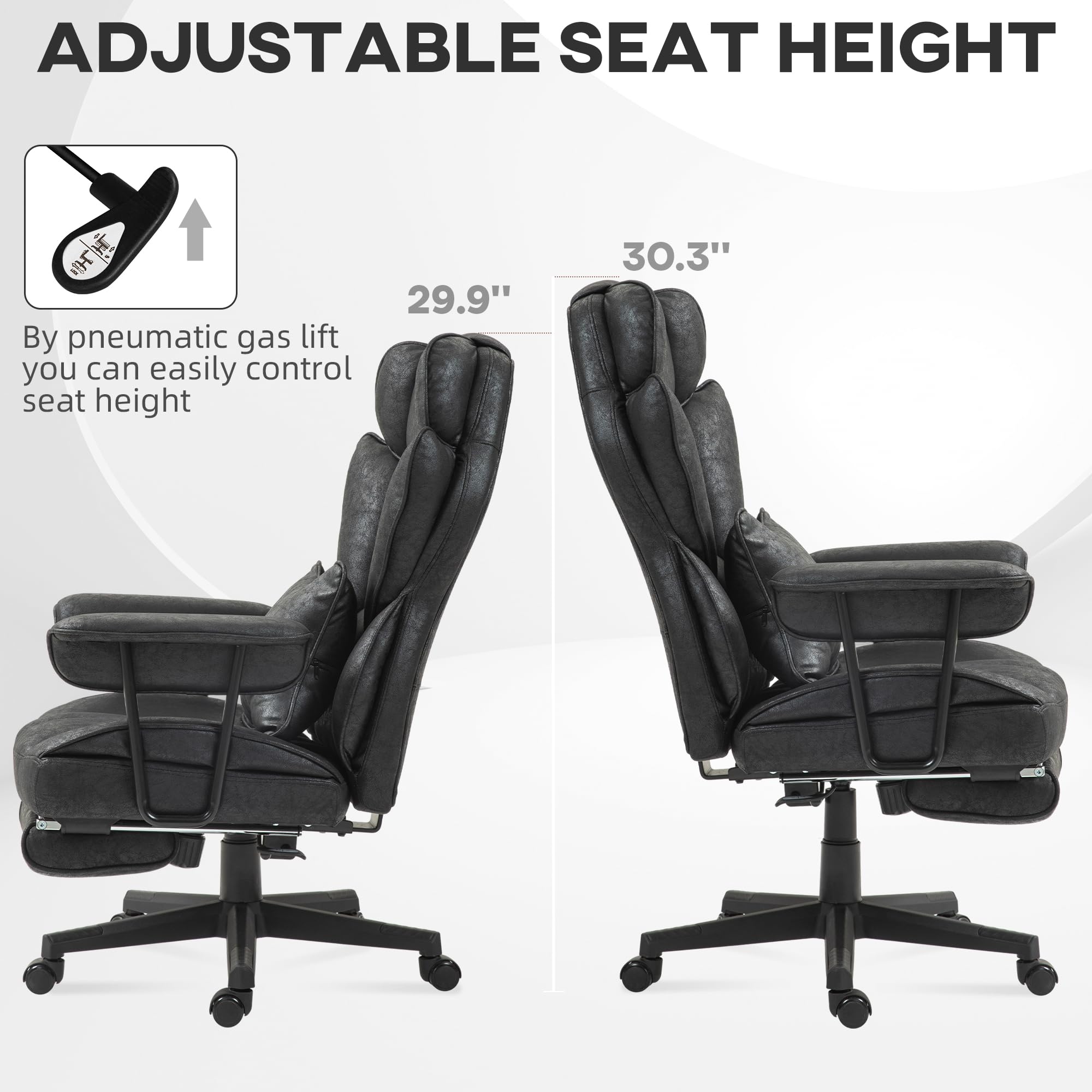 HOMCOM Massage Executive Office Chair with 6 Vibration Points, 400LBS Heated Big and Tall Office Chair with Foot Rest and Lumbar Support, Microfiber Reclining Computer Desk Chair, Gray