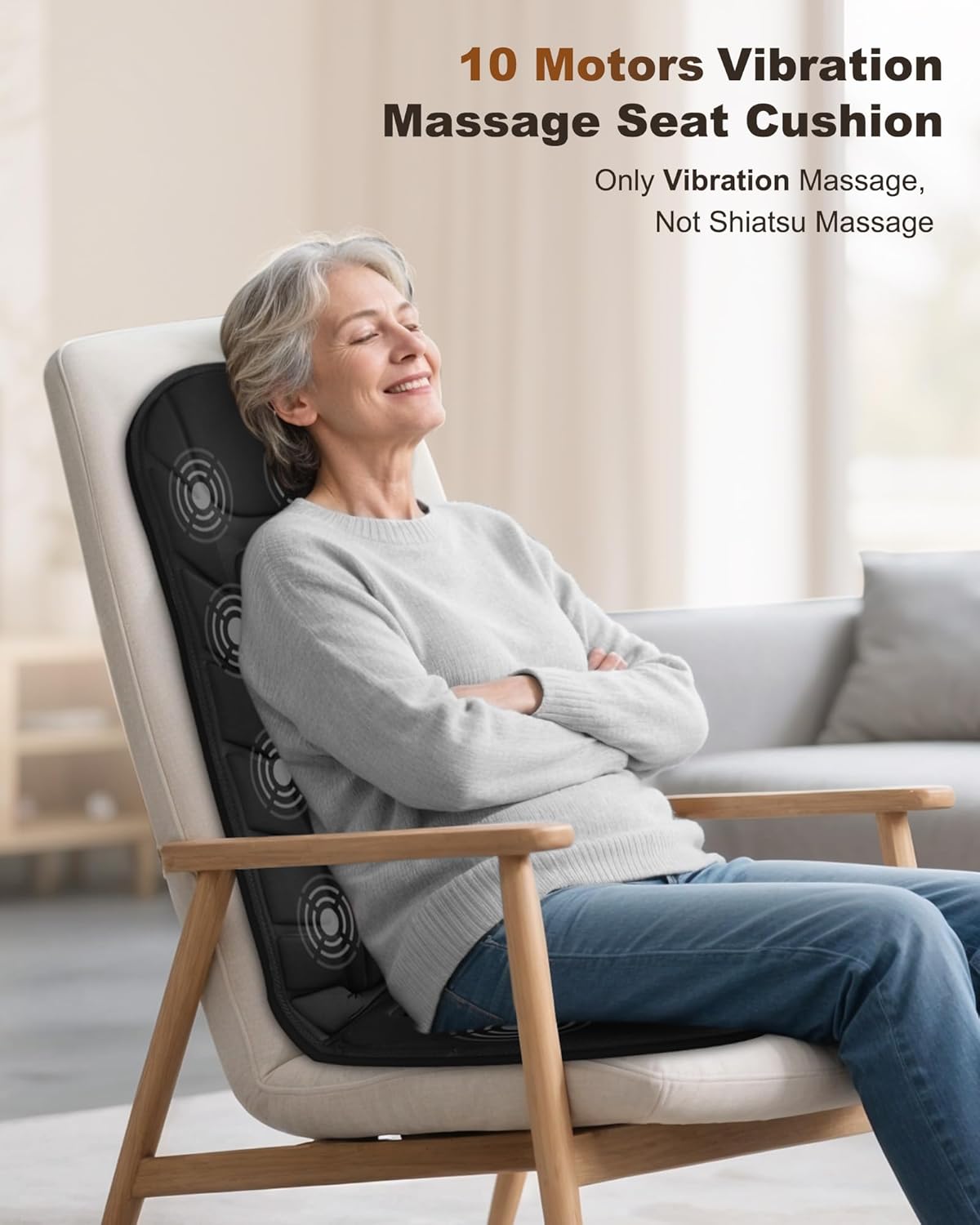 Snailax Back Massager with Heat - Massage Seat Cushion with 10 Motors, Massage Chair Pad for Home Office Use, 5 Modes & 3 Intensity Levels, 2 Heat Settings with 30-60-90 Mins Timer, Gifts for Him Dad
