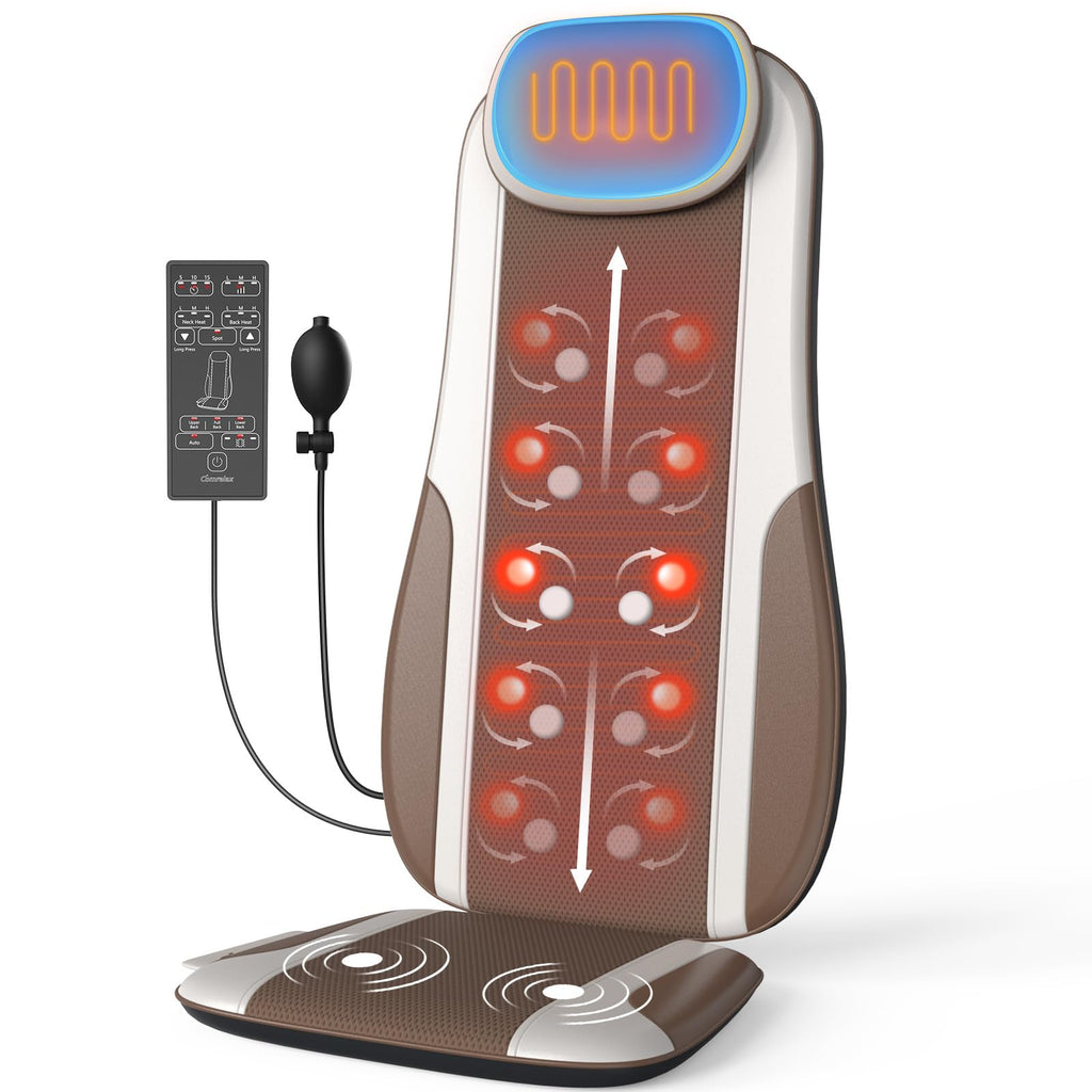 Back Massager with Heat, Full Body Massage Pad with Pillow Neck Support, Soft Plush Fabric Cover, Chair Massager with 3D Lumbar Truction and 8 Vibration Motors, Home Office Use