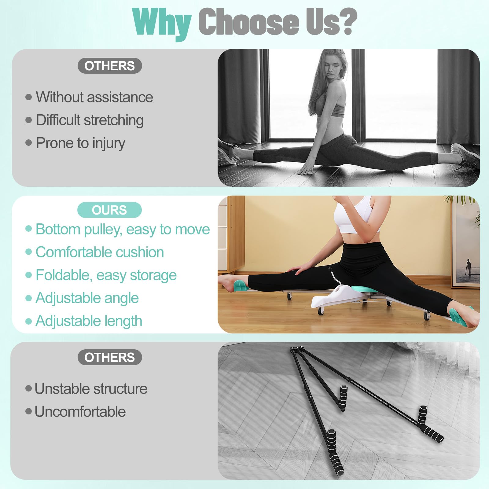 Leg Stretcher Split Machine with Backrest, Adjustable 0-190° Splits Trainer for Flexibility, 330lb Capacity Stretching Equipment for Ballet Yoga Dance Gymnastics, Home Gym Fitness Equipment