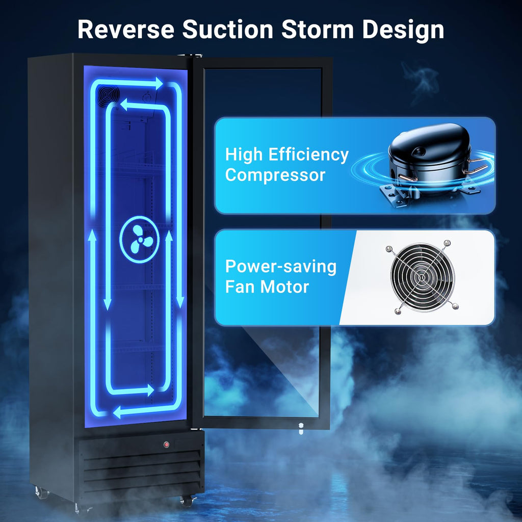 BODEGACOOLER Commercial Beverage Refrigerator with Glass Door,12.5 Cu.Ft Display Merchandiser Drink Refrigerator,Upright Commercial Bar Fridge,Display Drink Cooler,Soft LED Light,Romovable Shelves