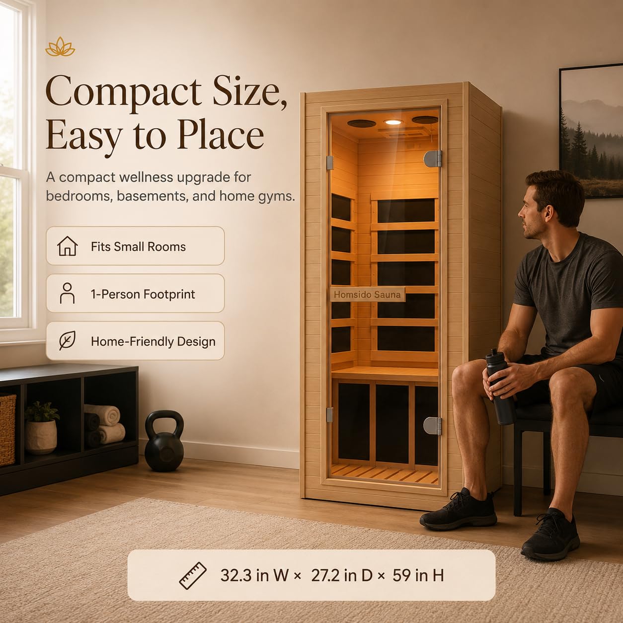 1350W Far Infrared Home Sauna, Energy-Efficient Fast-Heating Indoor Sauna Room with Bluetooth & 7-Color Therapy, Canadian Hemlock Wood, Modular Design - Ideal for Home Gym, Family Relaxation