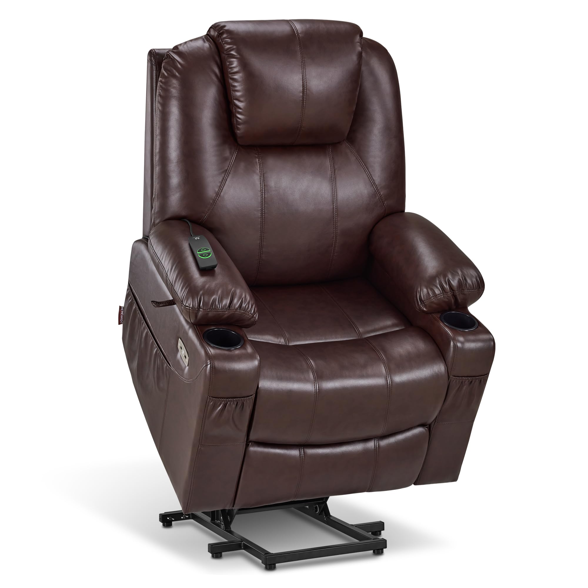 MCombo Electric Power Lift Recliner Chair Sofa with Massage and Heat for Elderly, 3 Positions, 2 Side Pockets, and Cup Holders, USB Ports, Faux Leather 7040 (Grey, Medium)
