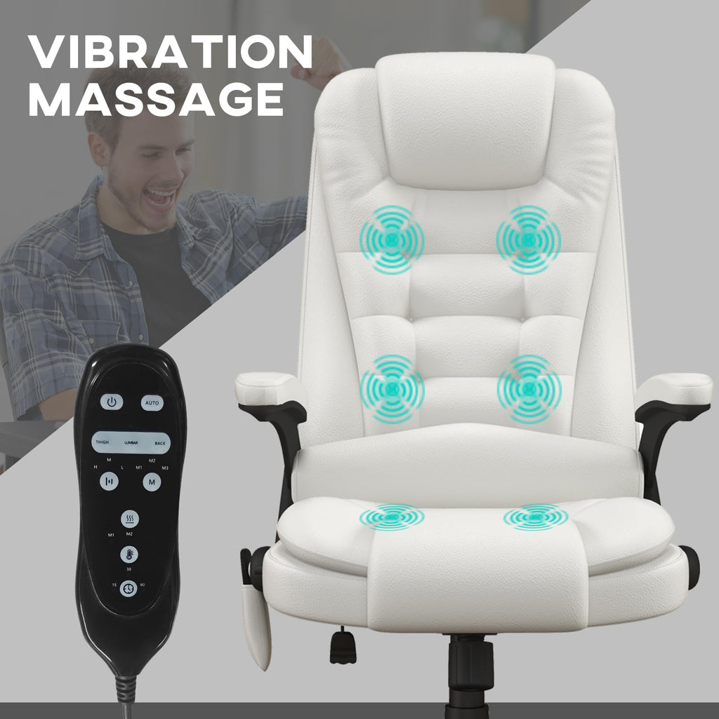 HOMCOM High Back Vibration Massage Office Chair with 6 Vibration Points, Heated Reclining PU Leather Computer Chair with Armrest and Remote, Brown