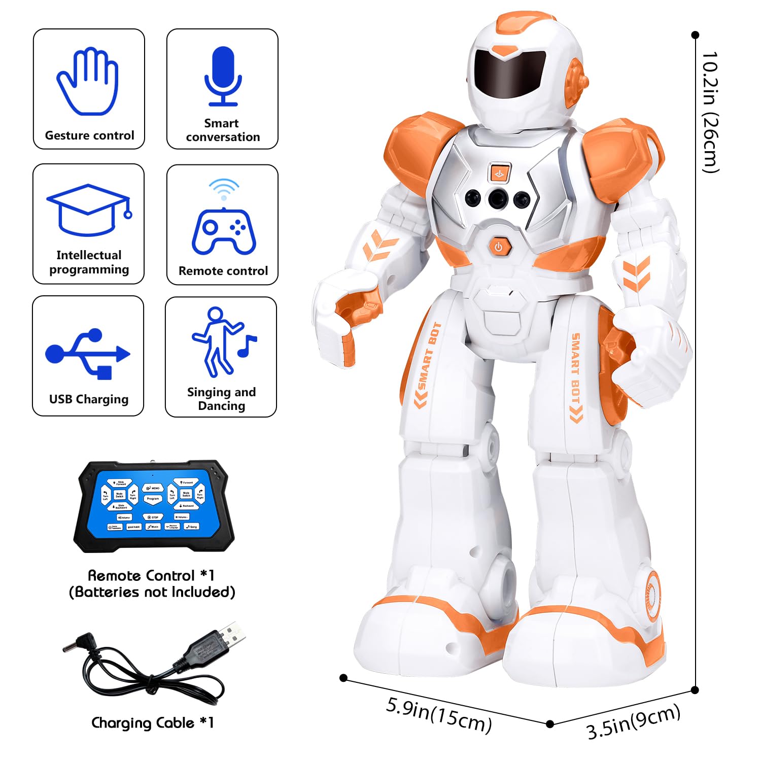 KingsDragon Robots Toy for Kids, RC Gesture Sensing Toy, Interactive Walking Singing Dancing Robot Birthday Presents for Boys Girls Age 6 7 8 9 Years Old