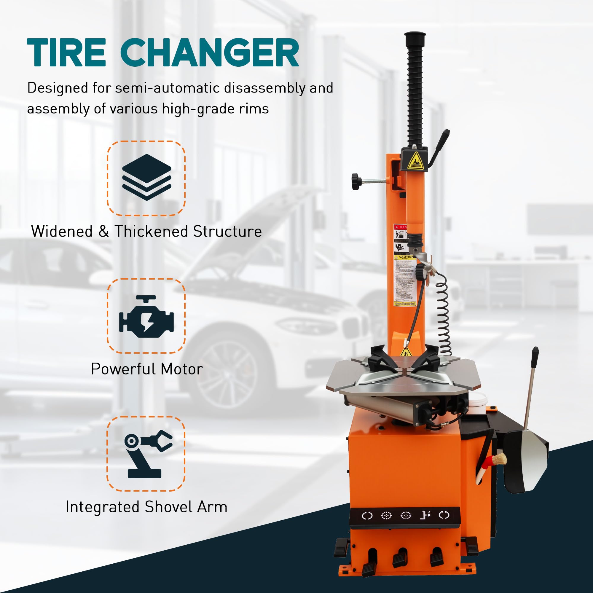 Albott 2HP Tire Changer Machine, 110V Heavy-Duty Wheel Changer for 10"–24" Rims, Outside Clamp 10"–20" Inside Clamp 12"–24", Tire Mounting and Demounting Tool for Home Garage & Auto Shop