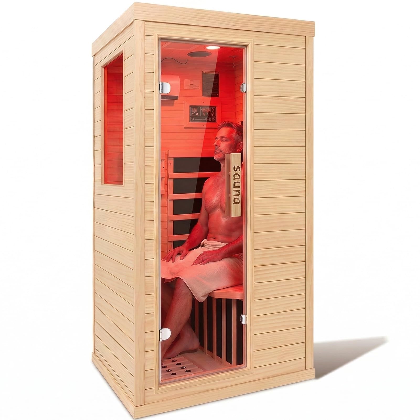 1350W Far Infrared Home Sauna, Energy-Efficient Fast-Heating Indoor Sauna Room with Bluetooth & 7-Color Therapy, Canadian Hemlock Wood, Modular Design - Ideal for Home Gym, Family Relaxation